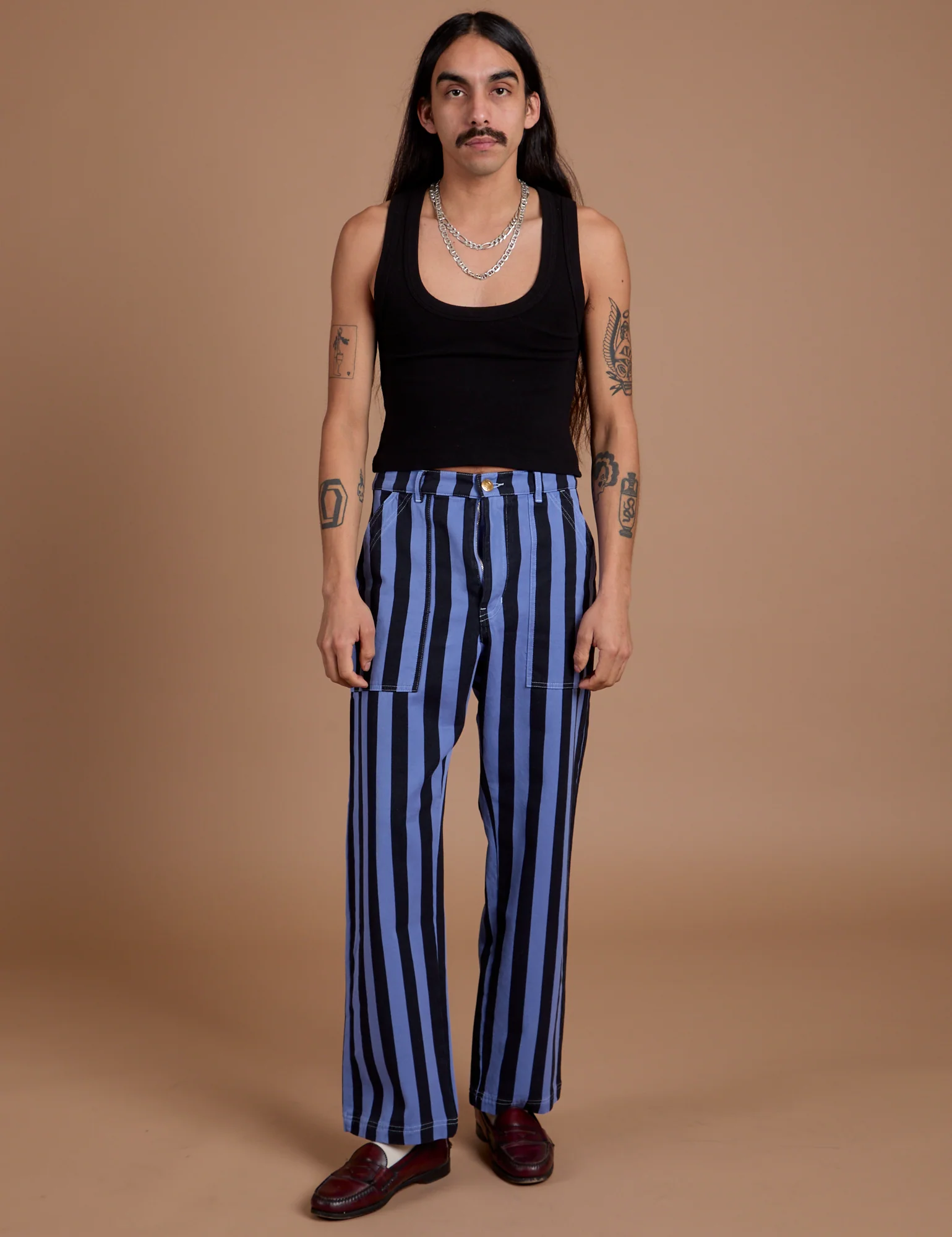 Black Stripe Work Pants - Cornflower Blue - Image 10