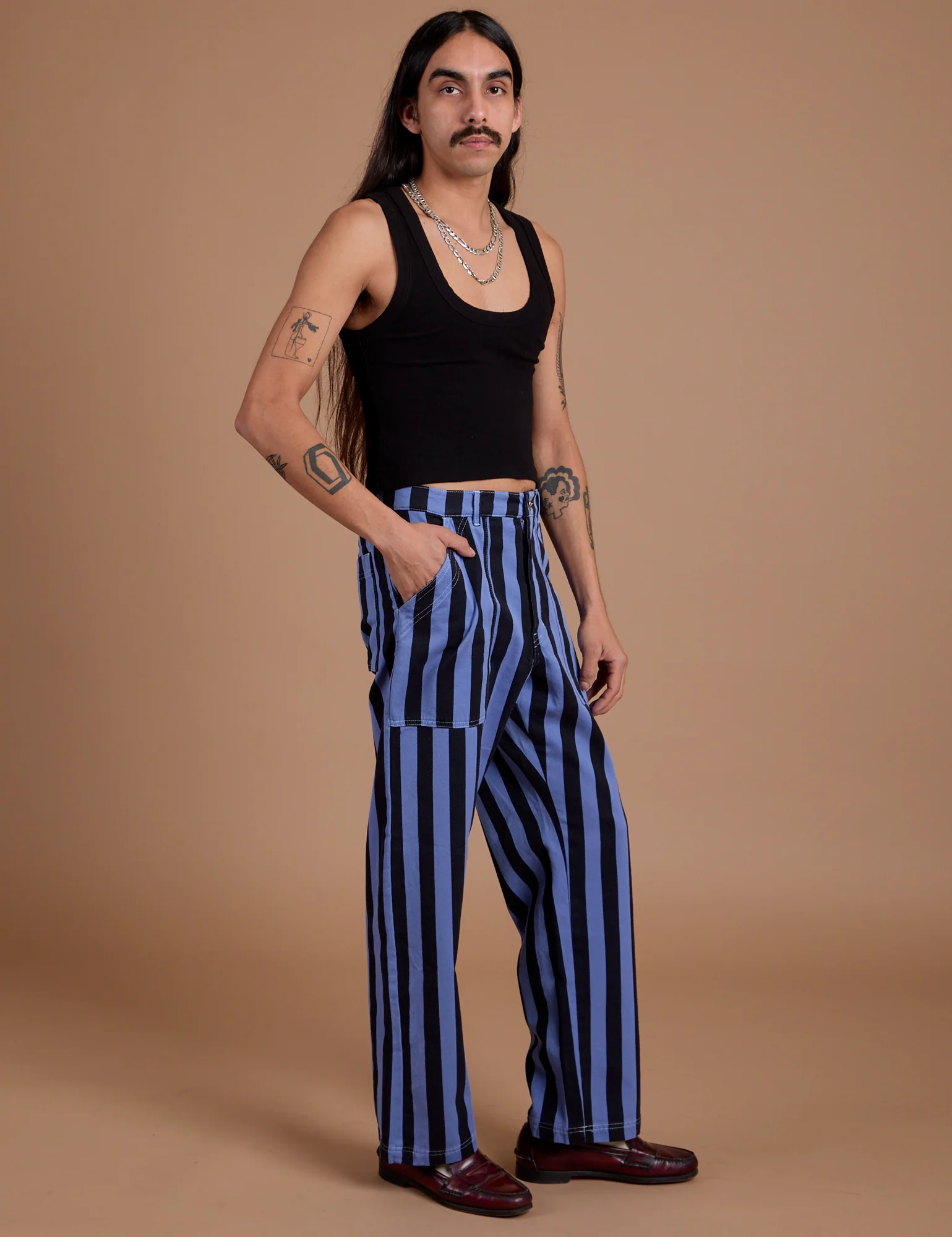 Black Stripe Work Pants - Cornflower Blue - Image 11