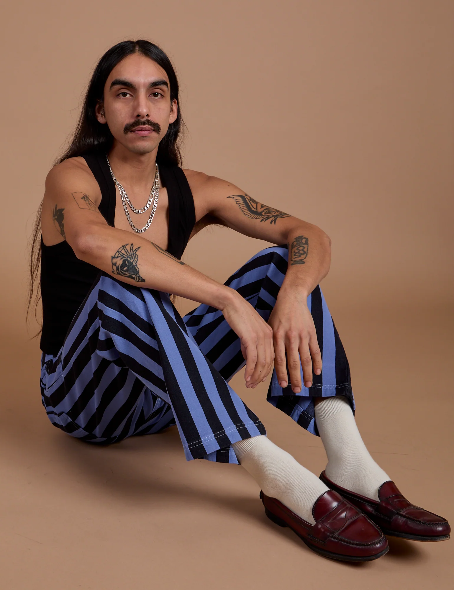 Black Stripe Work Pants - Cornflower Blue - Image 14