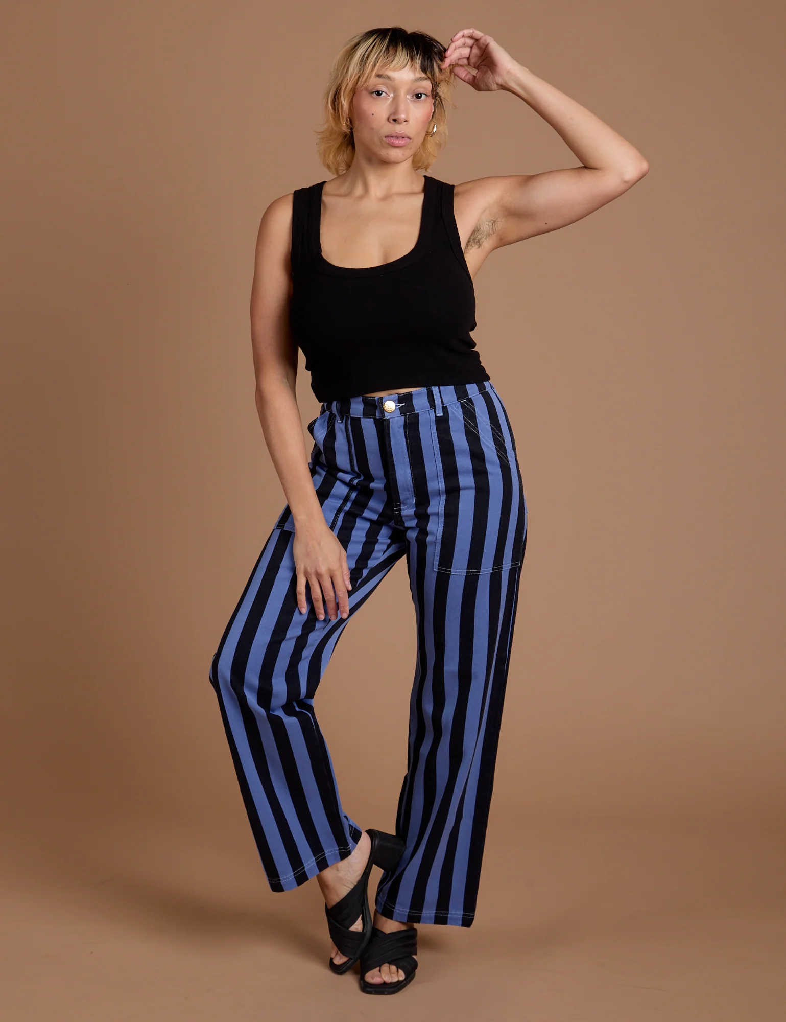 Black Stripe Work Pants - Cornflower Blue - Image 15