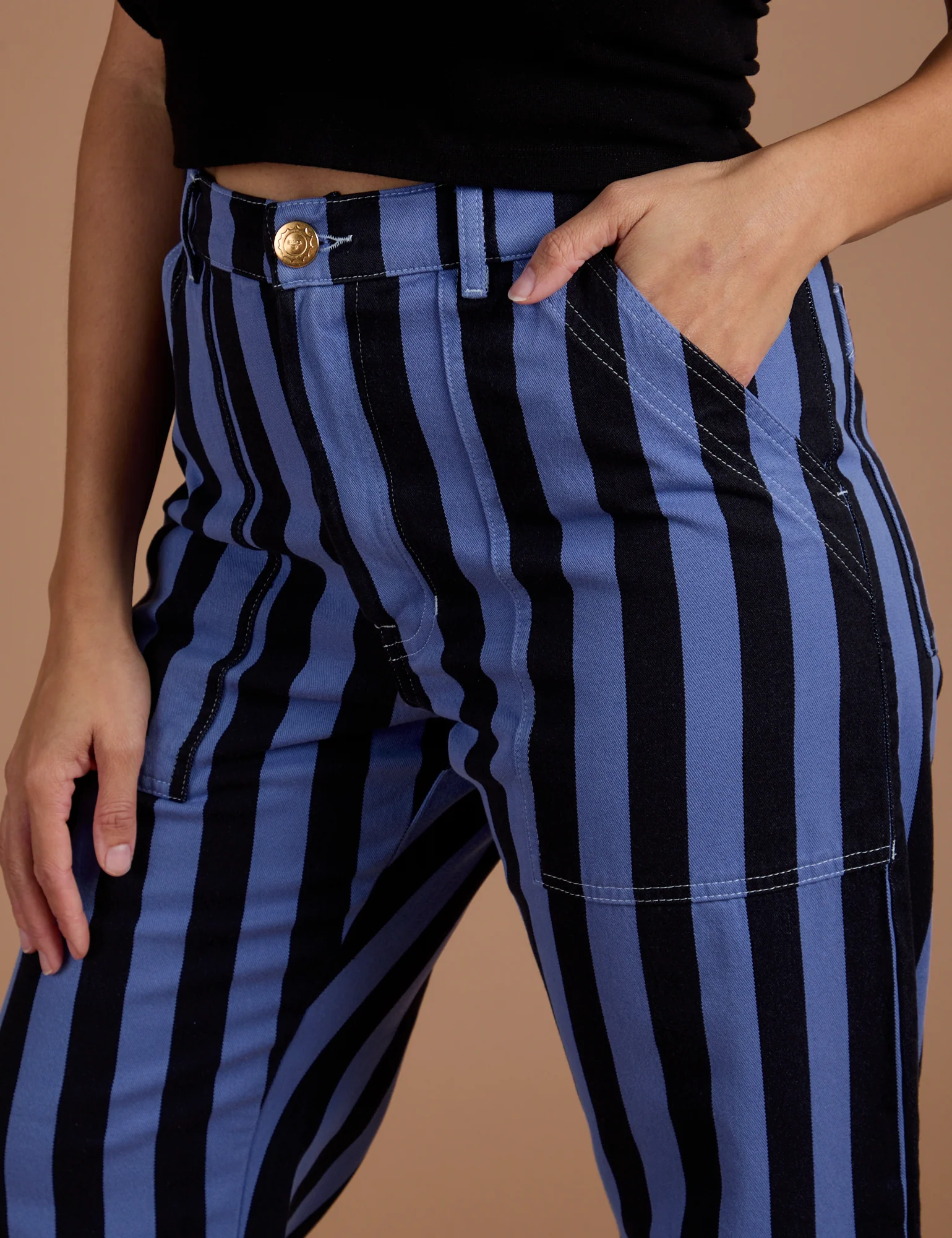 Black Stripe Work Pants - Cornflower Blue - Image 16