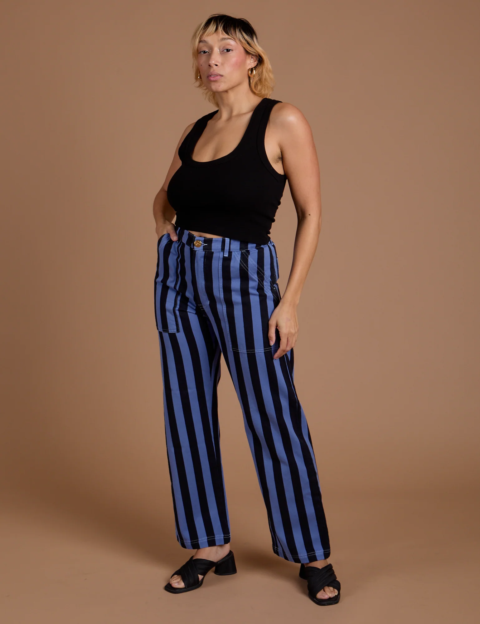 Black Stripe Work Pants - Cornflower Blue - Image 17