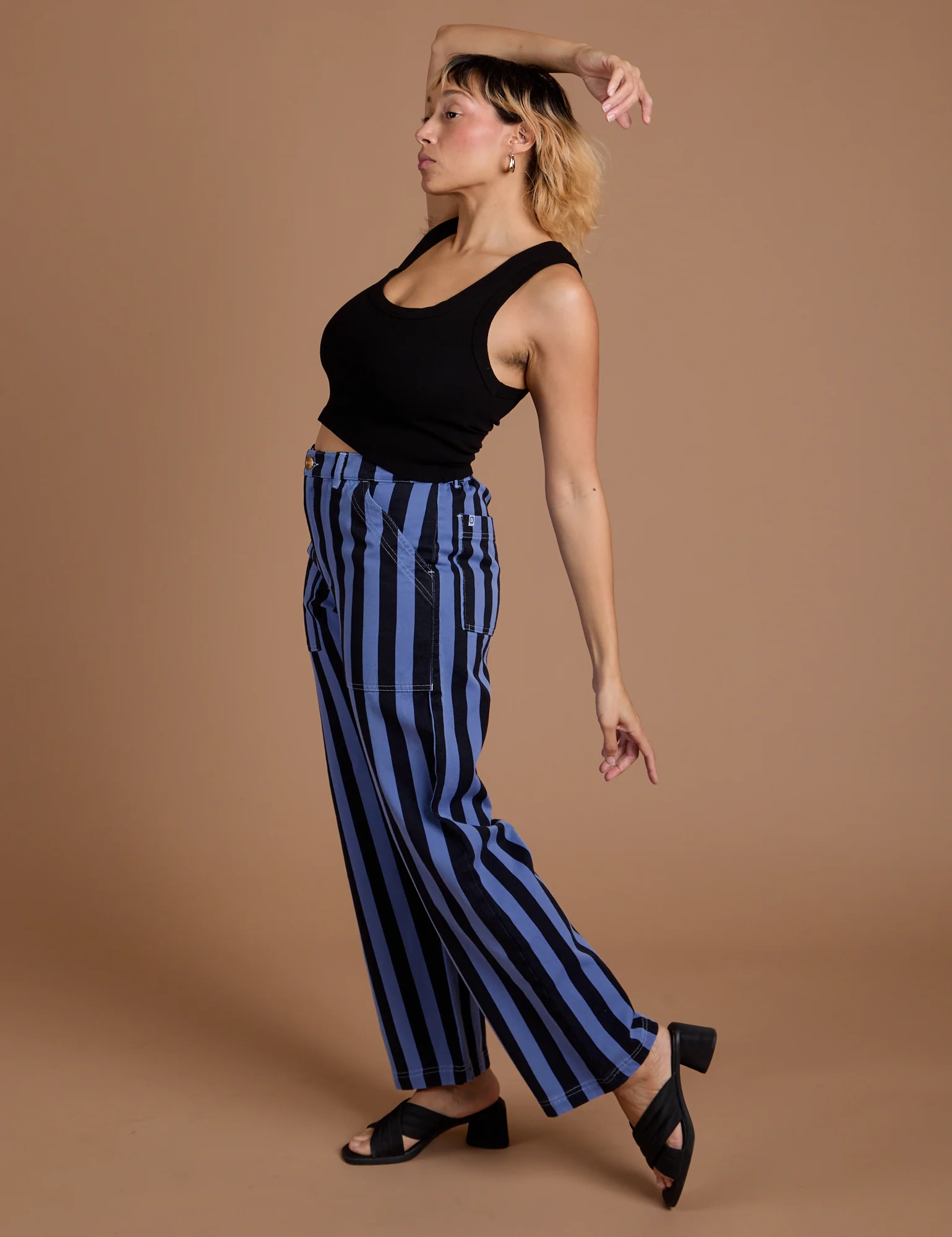 Black Stripe Work Pants - Cornflower Blue - Image 19