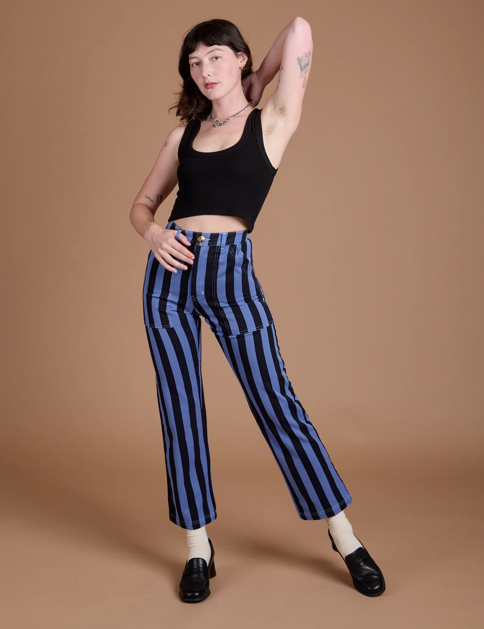 Black Stripe Work Pants - Cornflower Blue - Image 3