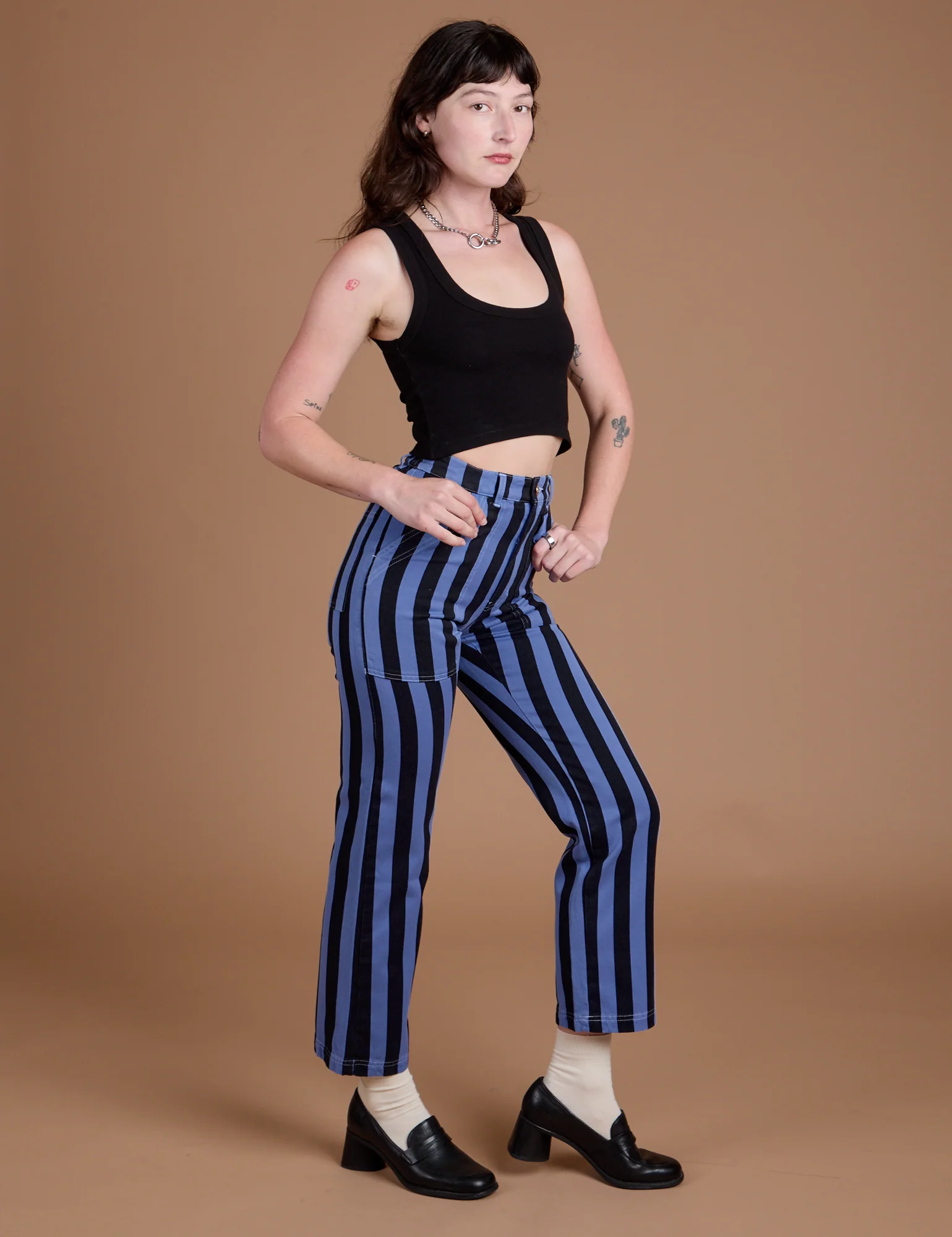 Black Stripe Work Pants - Cornflower Blue - Image 5