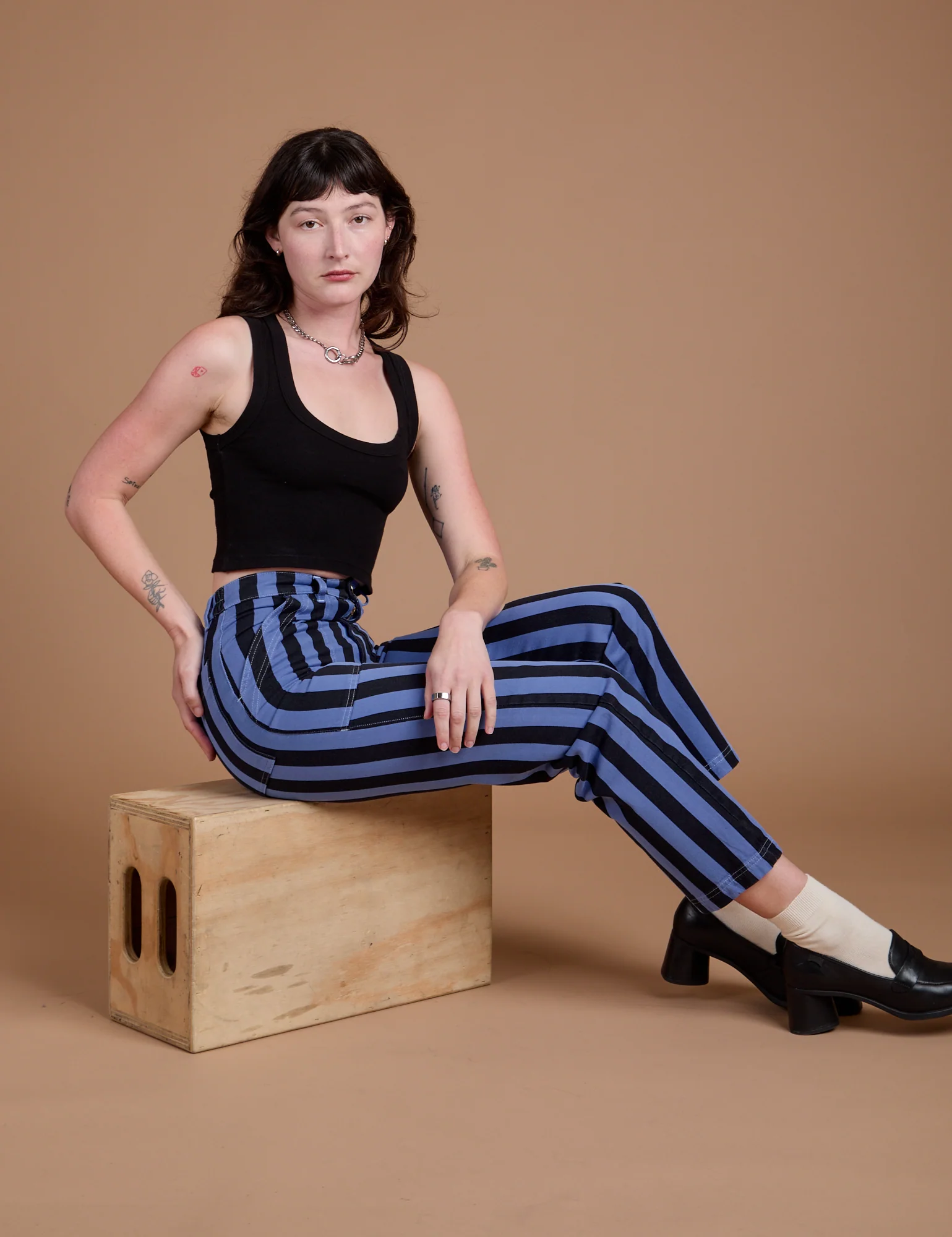 Black Stripe Work Pants - Cornflower Blue - Image 9