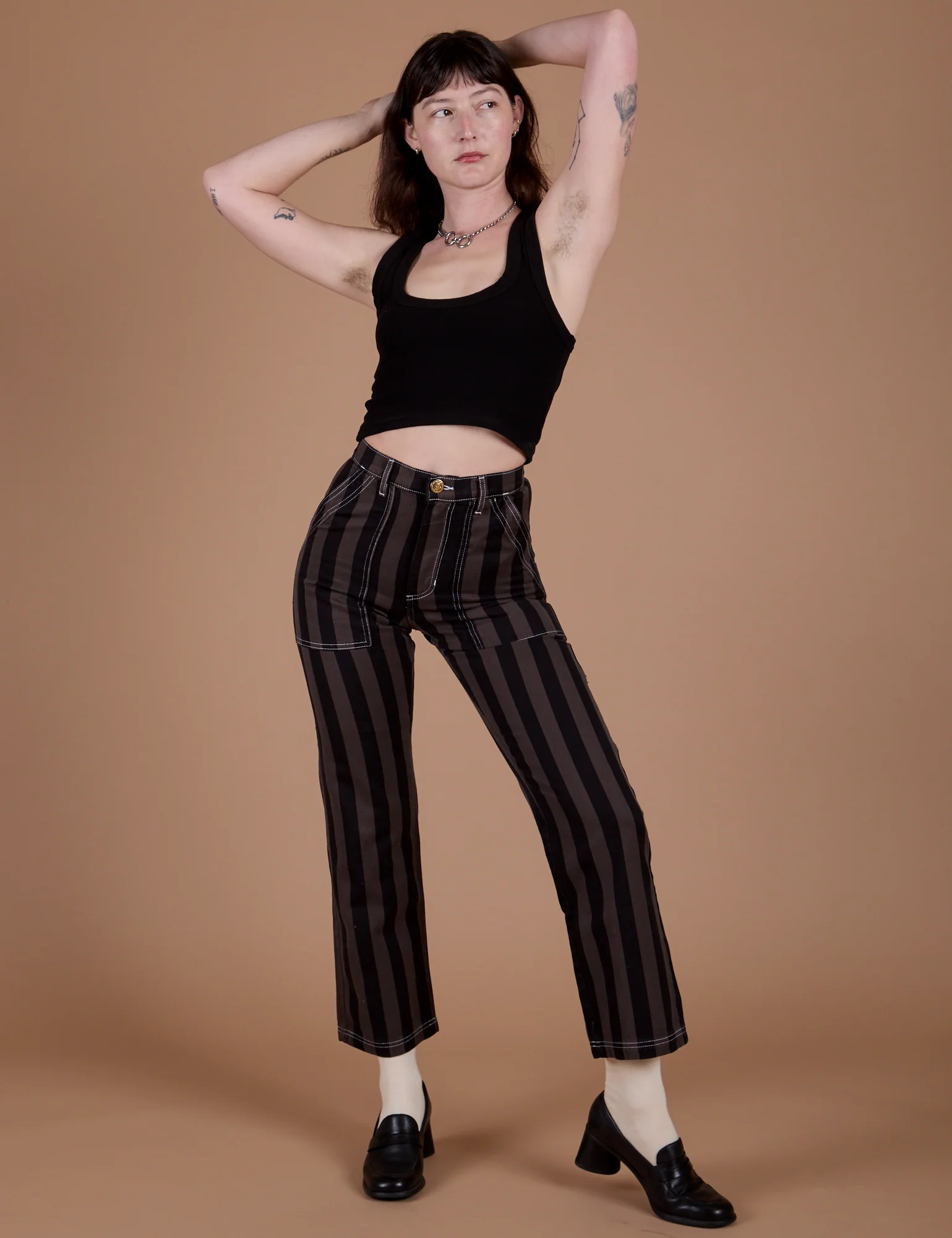 Black Stripe Work Pants - Espresso Brown - Image 11