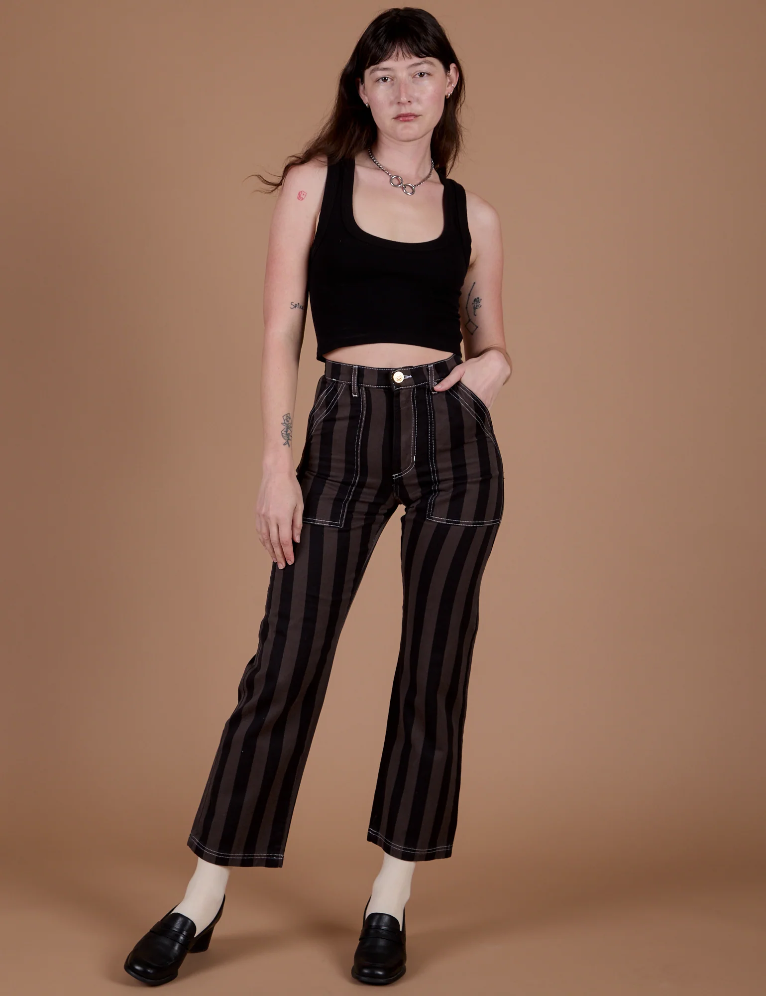 Black Stripe Work Pants - Espresso Brown - Image 13