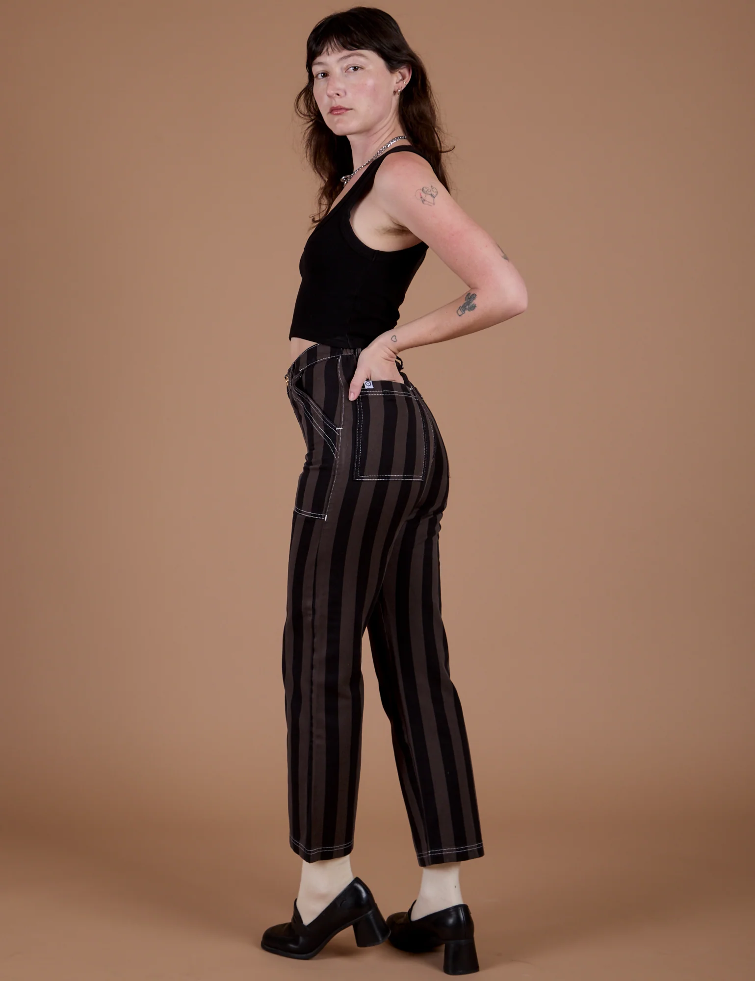 Black Stripe Work Pants - Espresso Brown - Image 15