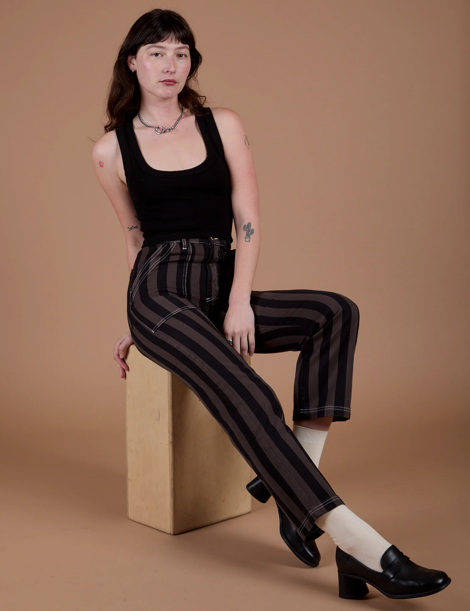 Black Stripe Work Pants - Espresso Brown - Image 18