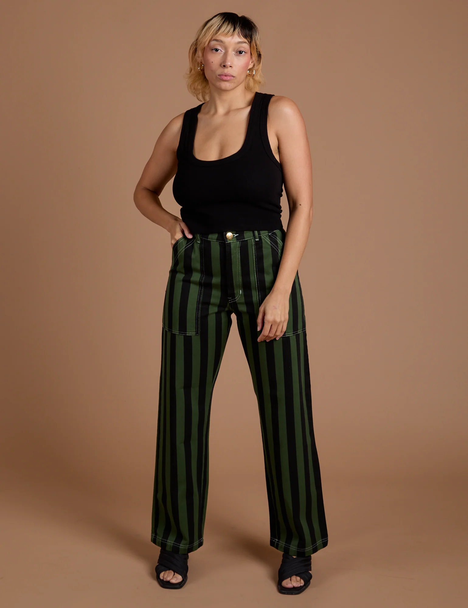 Black Stripe Work Pants - Evergreen - Image 4