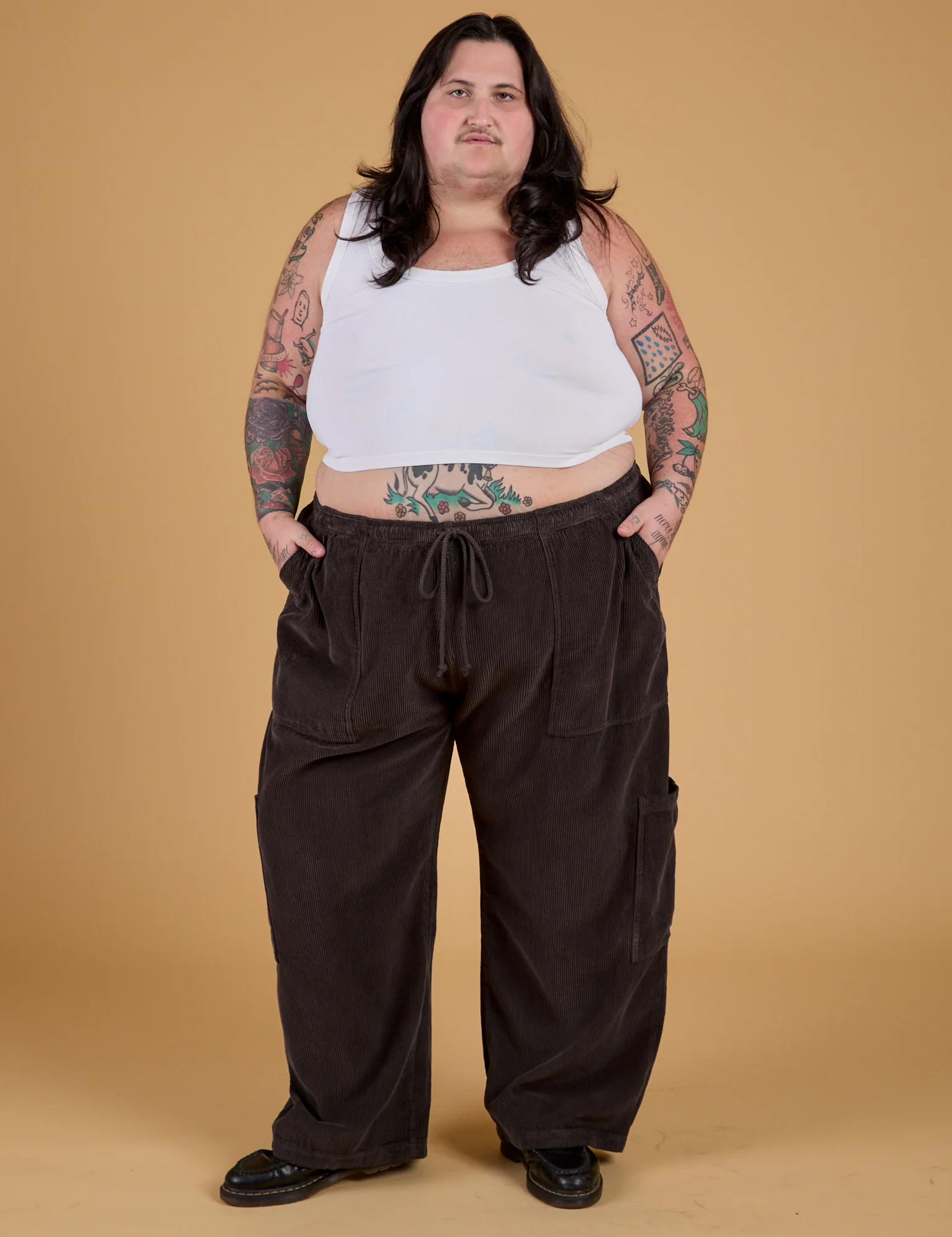 Corduroy Drop Pocket Cargo Pants - Espresso Brown