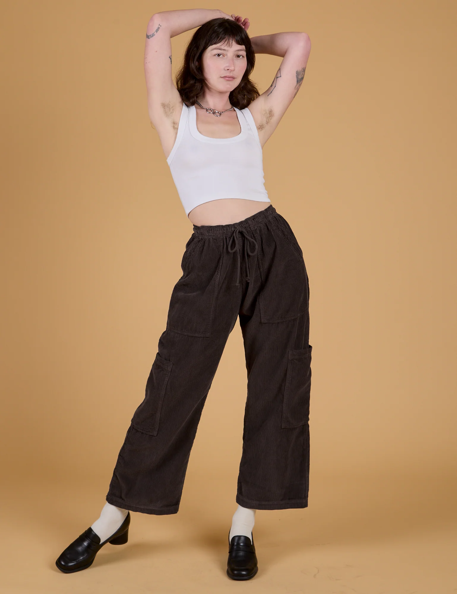 Corduroy Drop Pocket Cargo Pants - Espresso Brown - Image 13