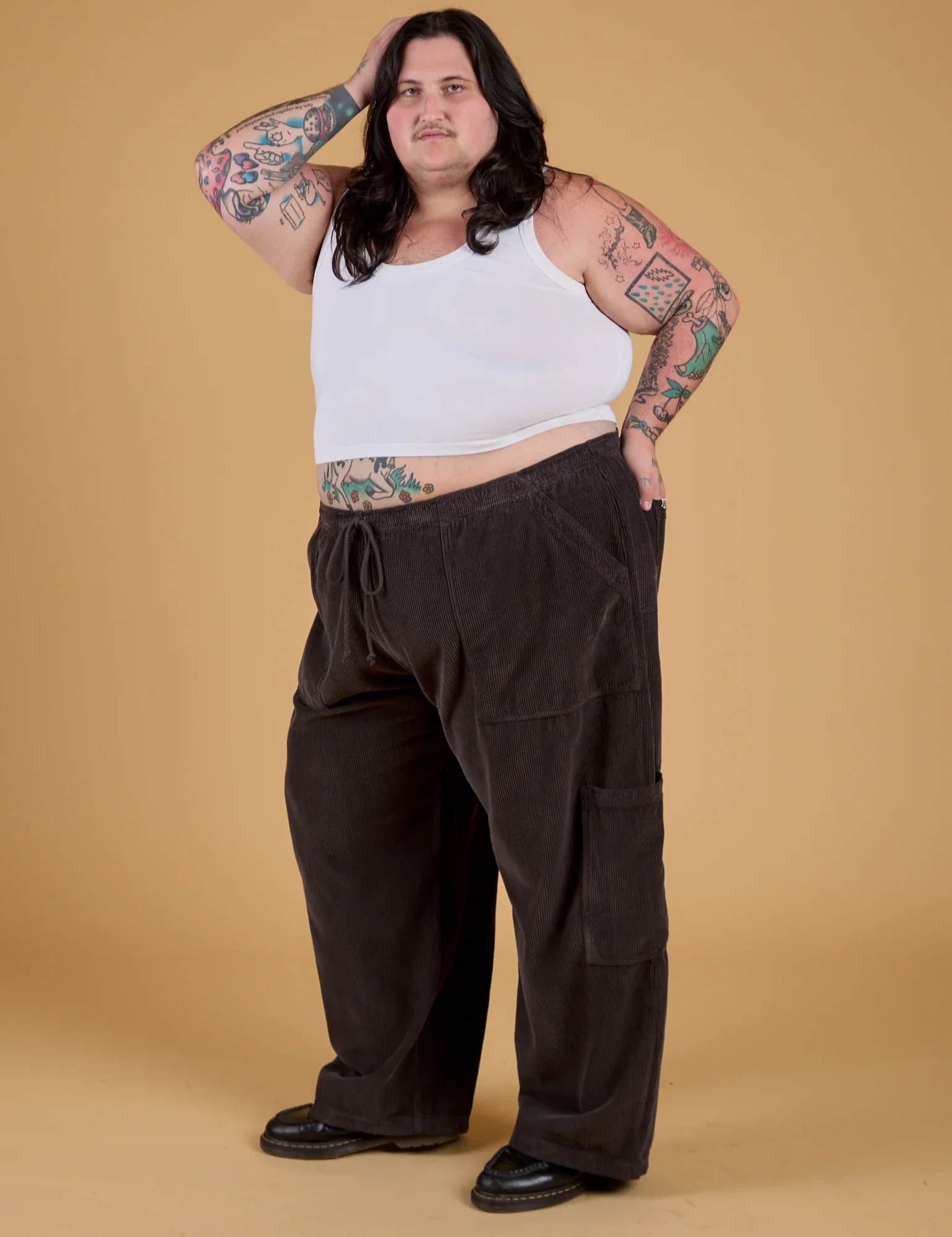 Corduroy Drop Pocket Cargo Pants - Espresso Brown - Image 4
