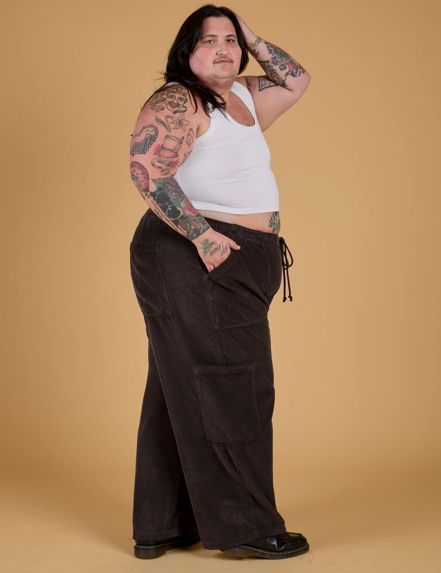 Corduroy Drop Pocket Cargo Pants - Espresso Brown - Image 6