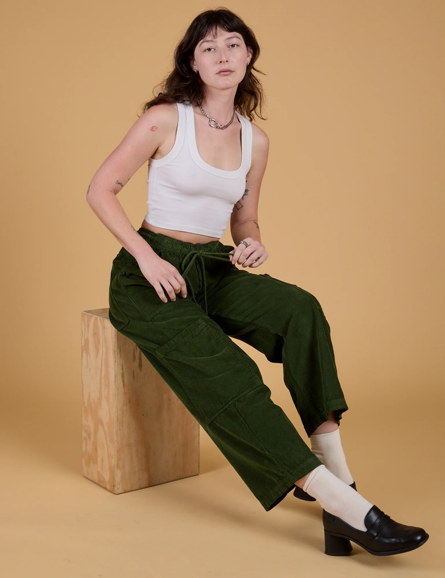 Corduroy Drop Pocket Cargo Pants - Evergreen - Image 12
