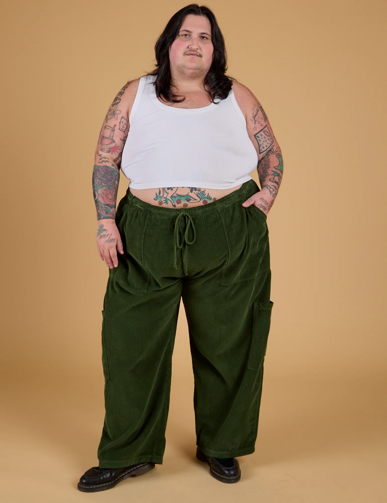 Corduroy Drop Pocket Cargo Pants - Evergreen - Image 13