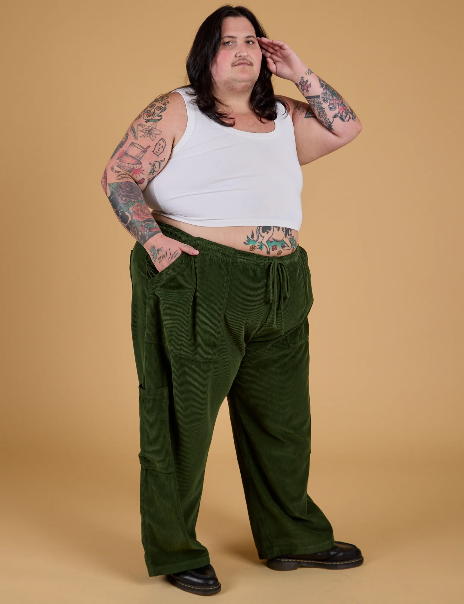 Corduroy Drop Pocket Cargo Pants - Evergreen - Image 16