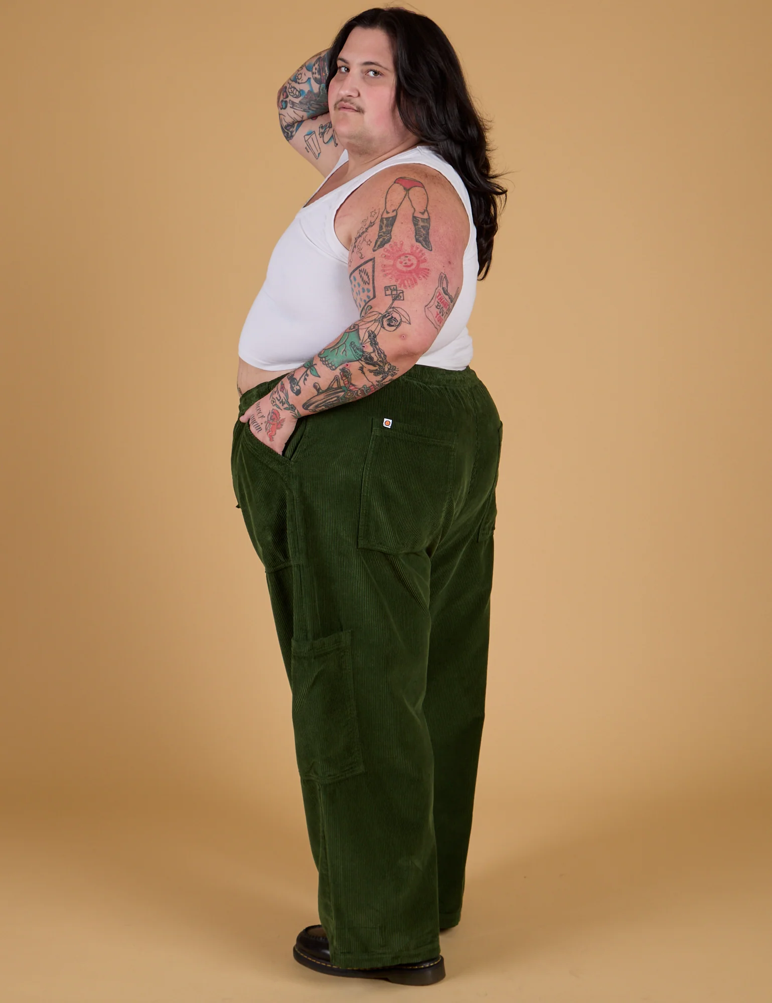 Corduroy Drop Pocket Cargo Pants - Evergreen - Image 18