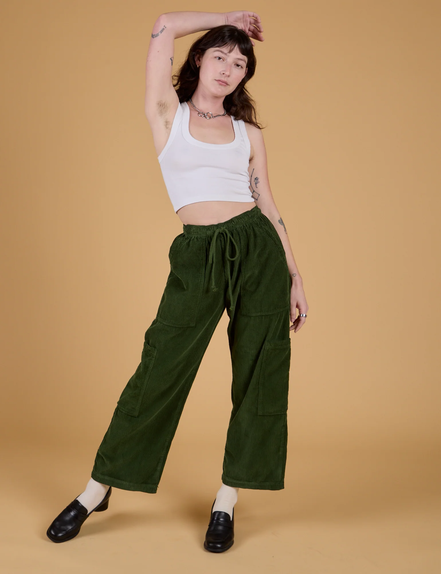 Corduroy Drop Pocket Cargo Pants - Evergreen - Image 3