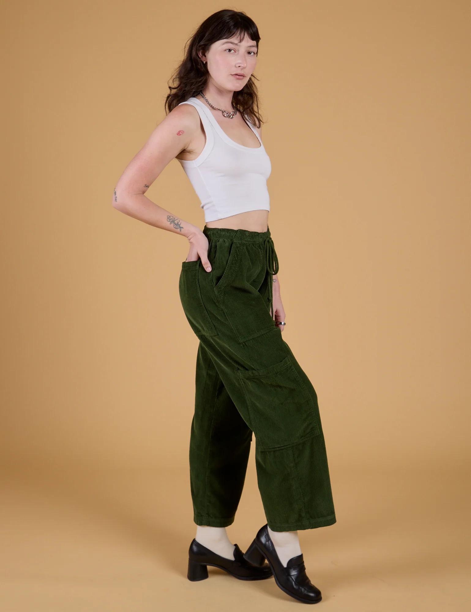 Corduroy Drop Pocket Cargo Pants - Evergreen - Image 6