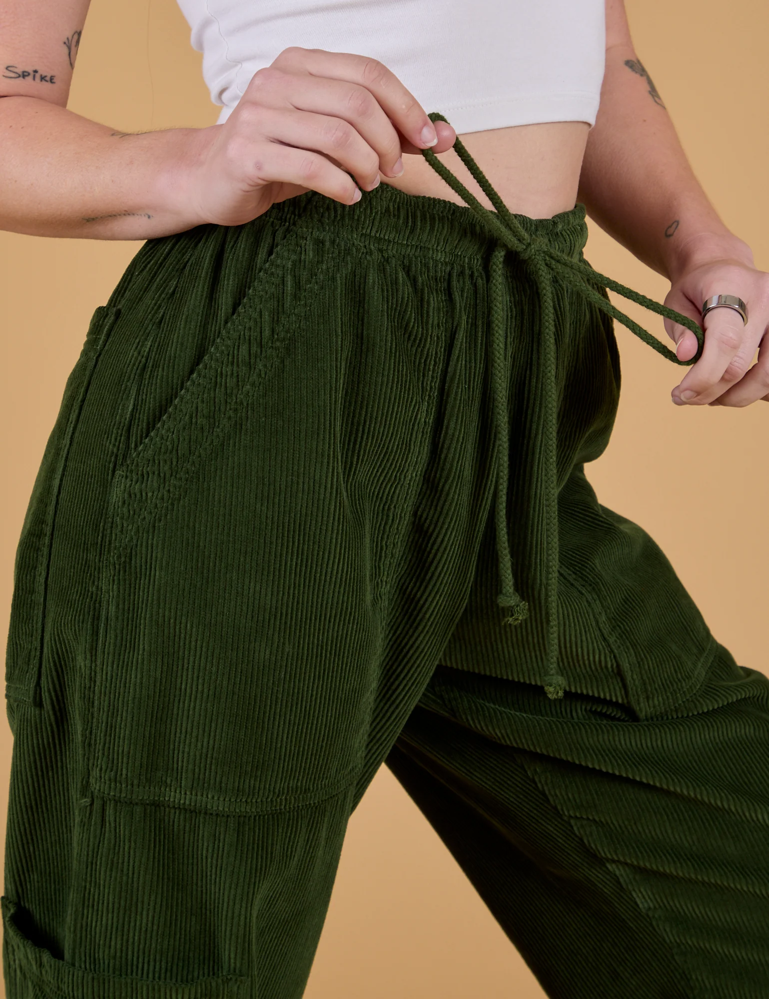 Corduroy Drop Pocket Cargo Pants - Evergreen - Image 7