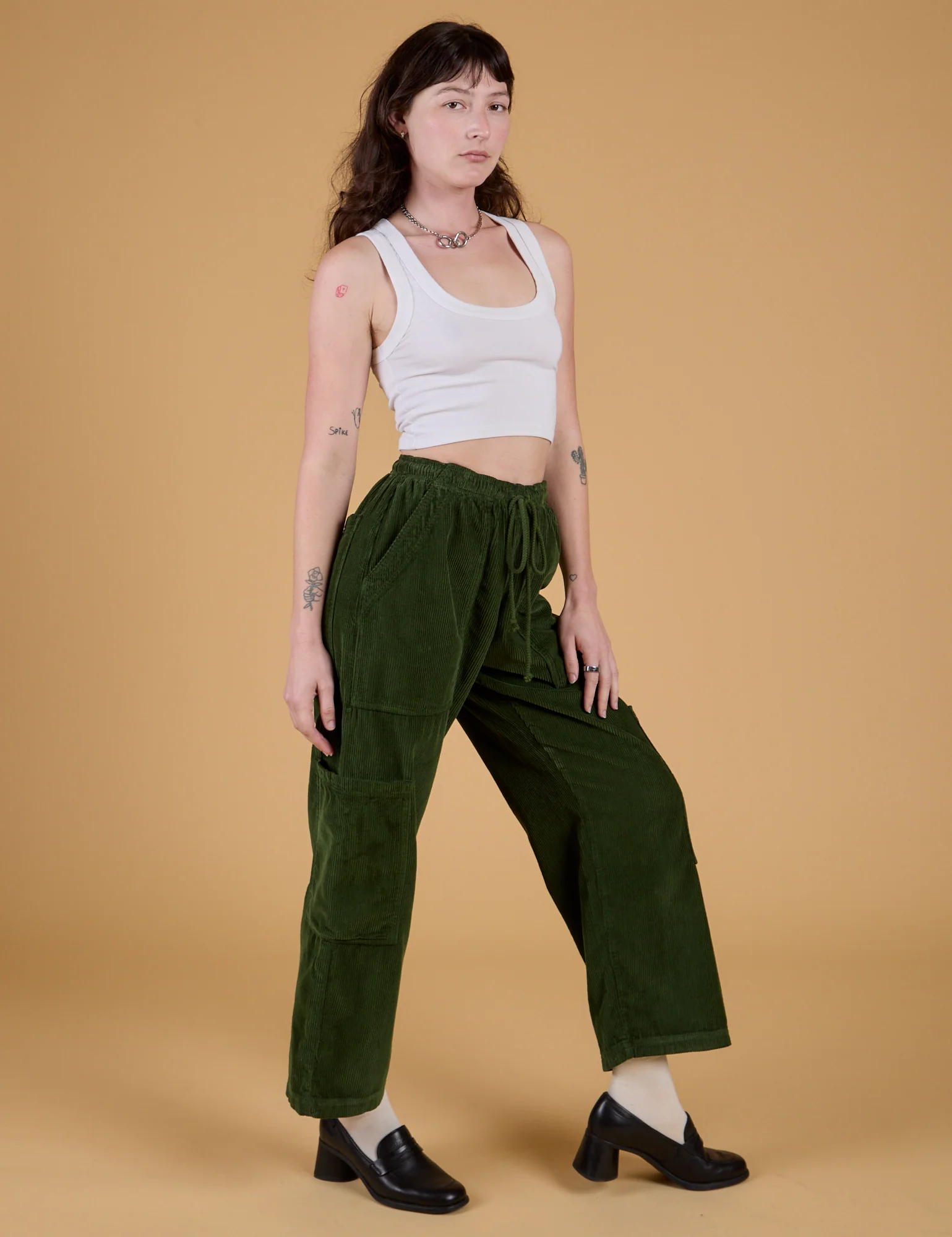 Corduroy Drop Pocket Cargo Pants - Evergreen - Image 8