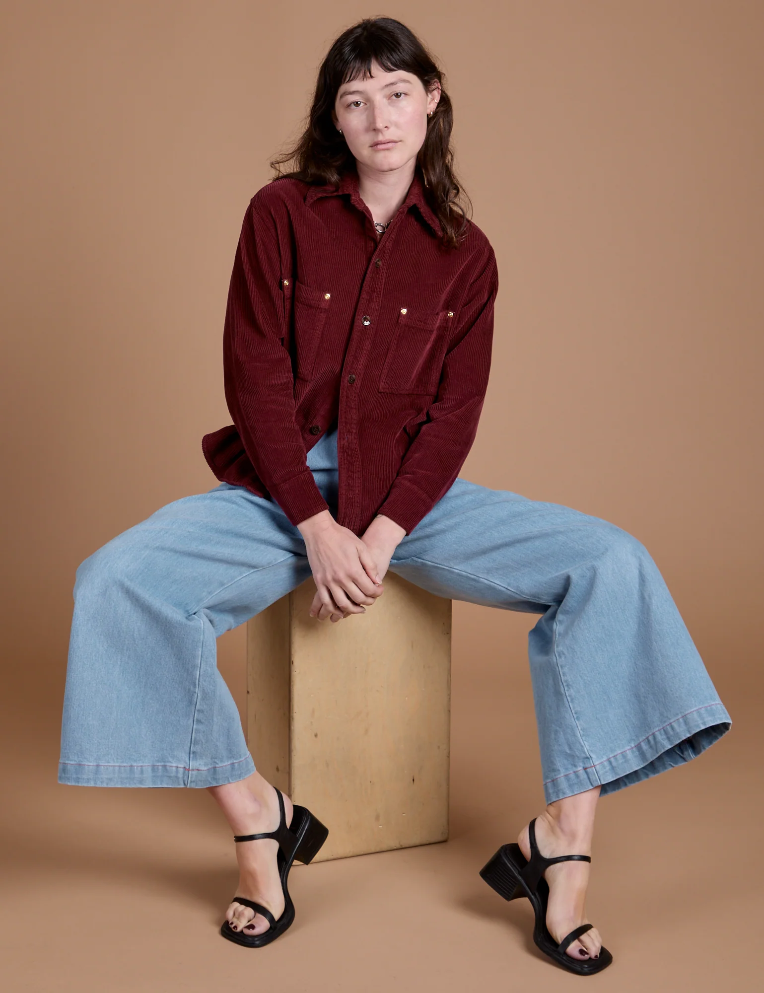 Cropped Corduroy Overshirt - Red Wine *FINAL SALE* - Image 12