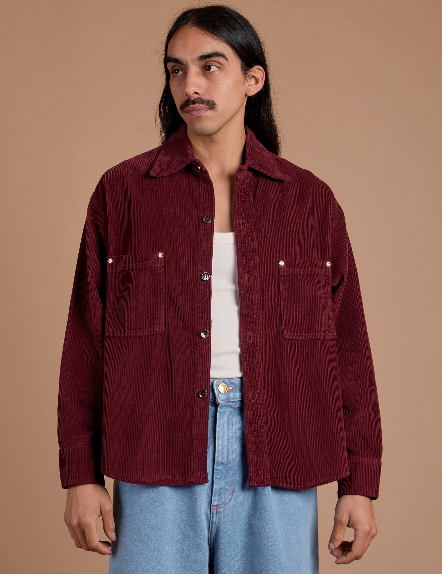 Cropped Corduroy Overshirt - Red Wine *FINAL SALE* - Image 13