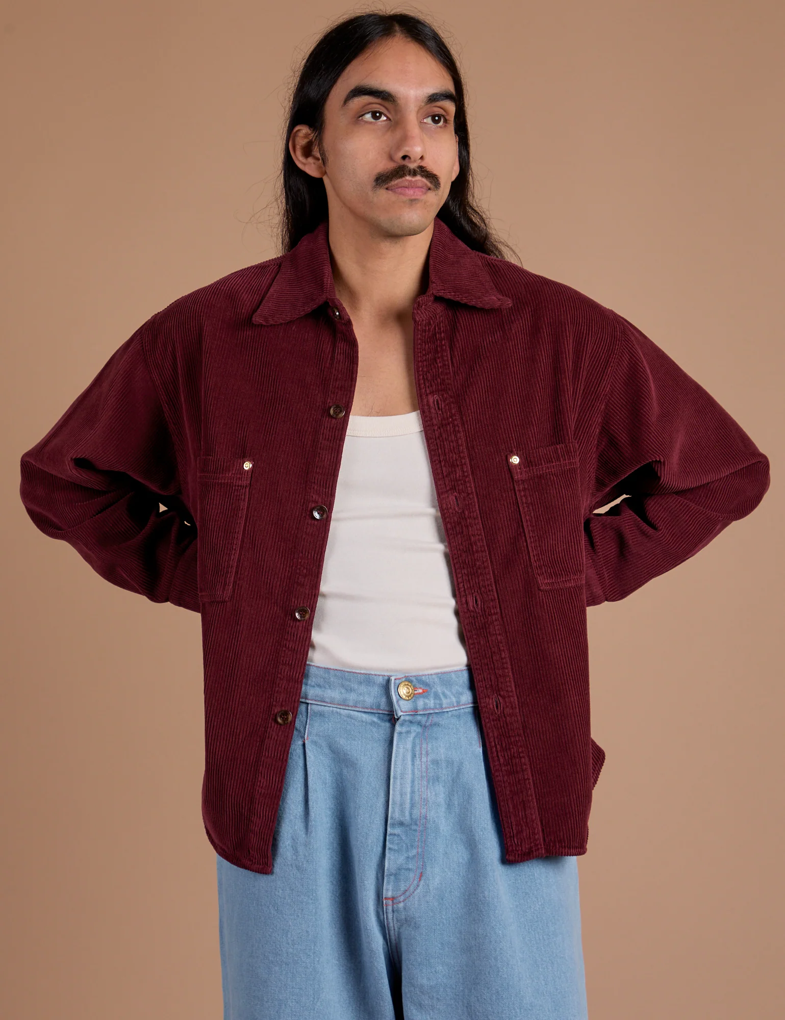 Cropped Corduroy Overshirt - Red Wine *FINAL SALE* - Image 15