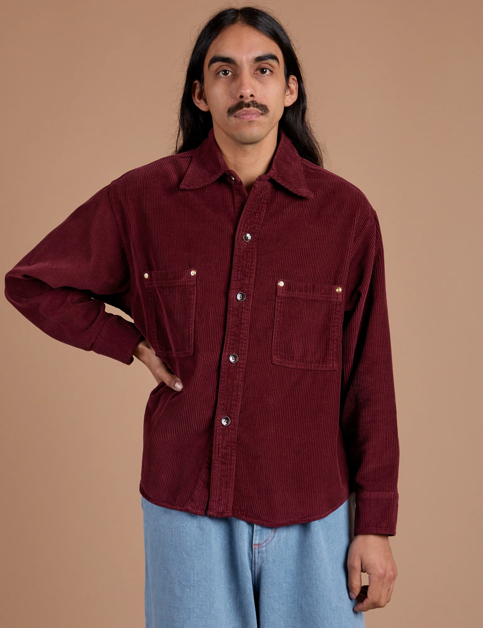 Cropped Corduroy Overshirt - Red Wine *FINAL SALE* - Image 17