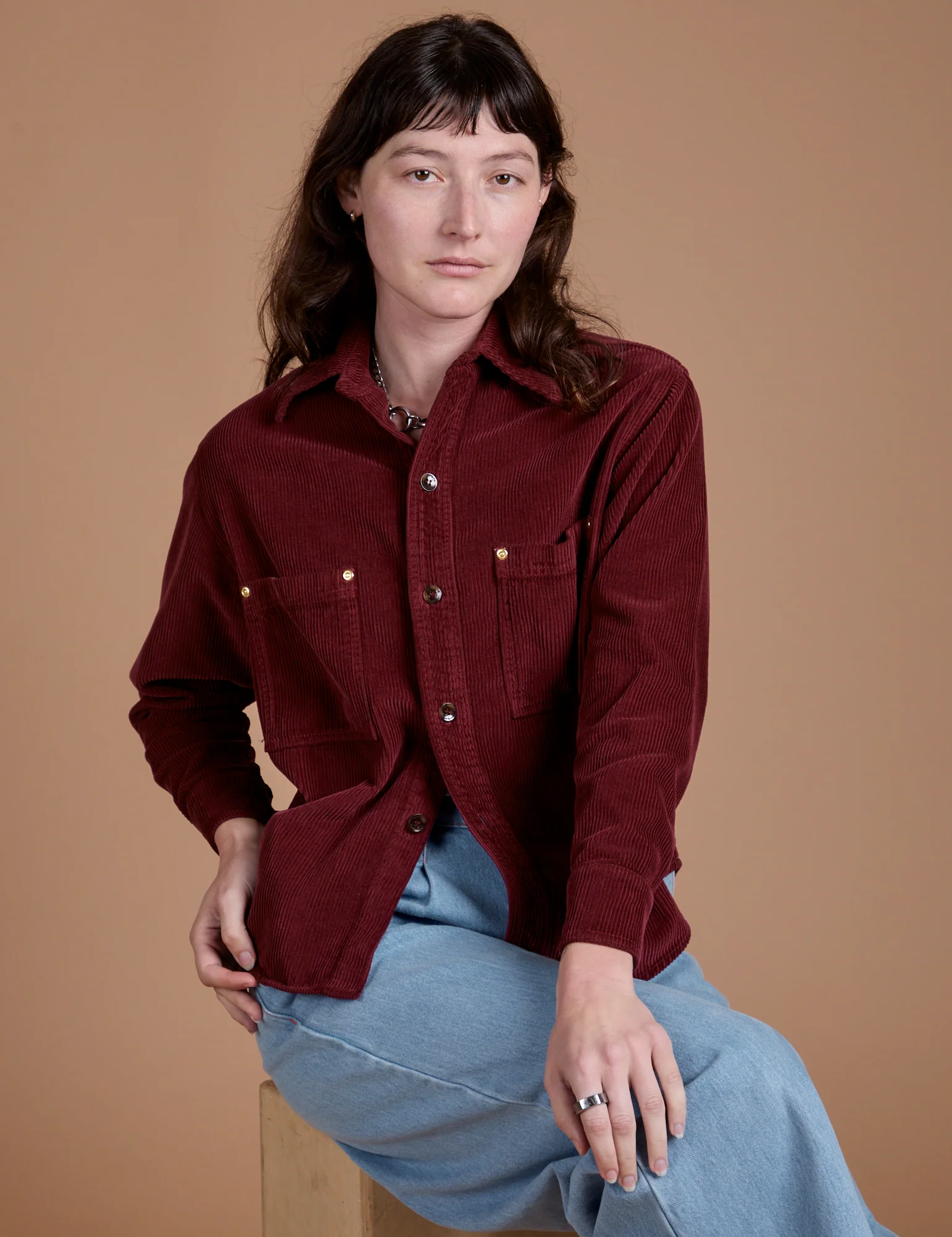 Cropped Corduroy Overshirt - Red Wine *FINAL SALE* - Image 3