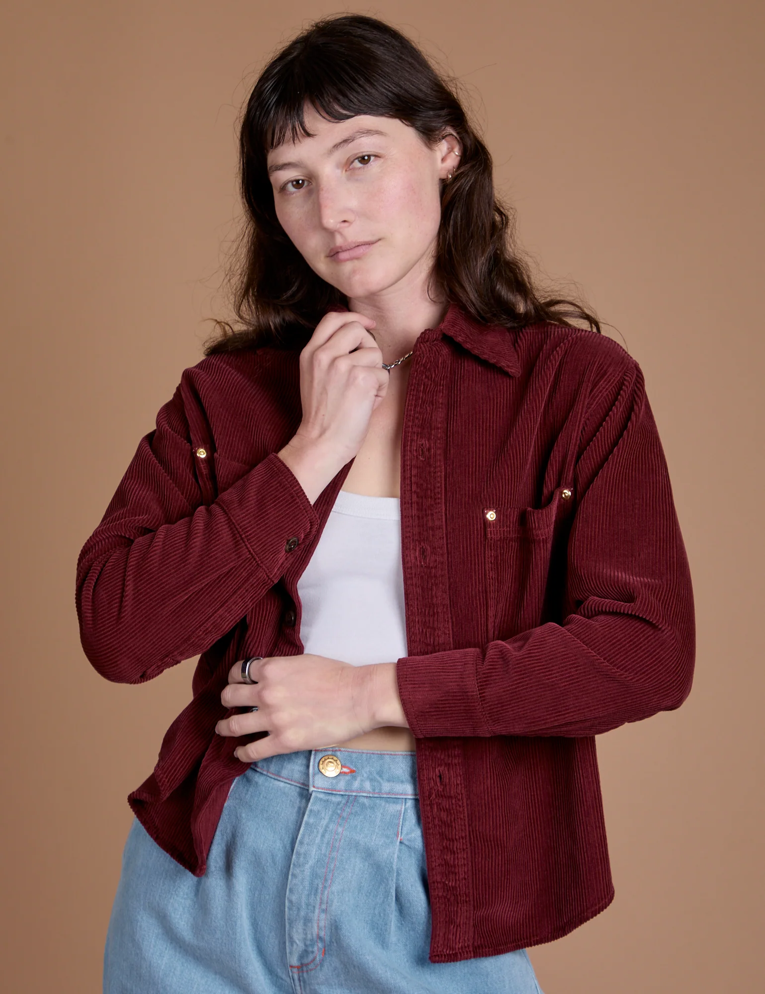 Cropped Corduroy Overshirt - Red Wine *FINAL SALE* - Image 7