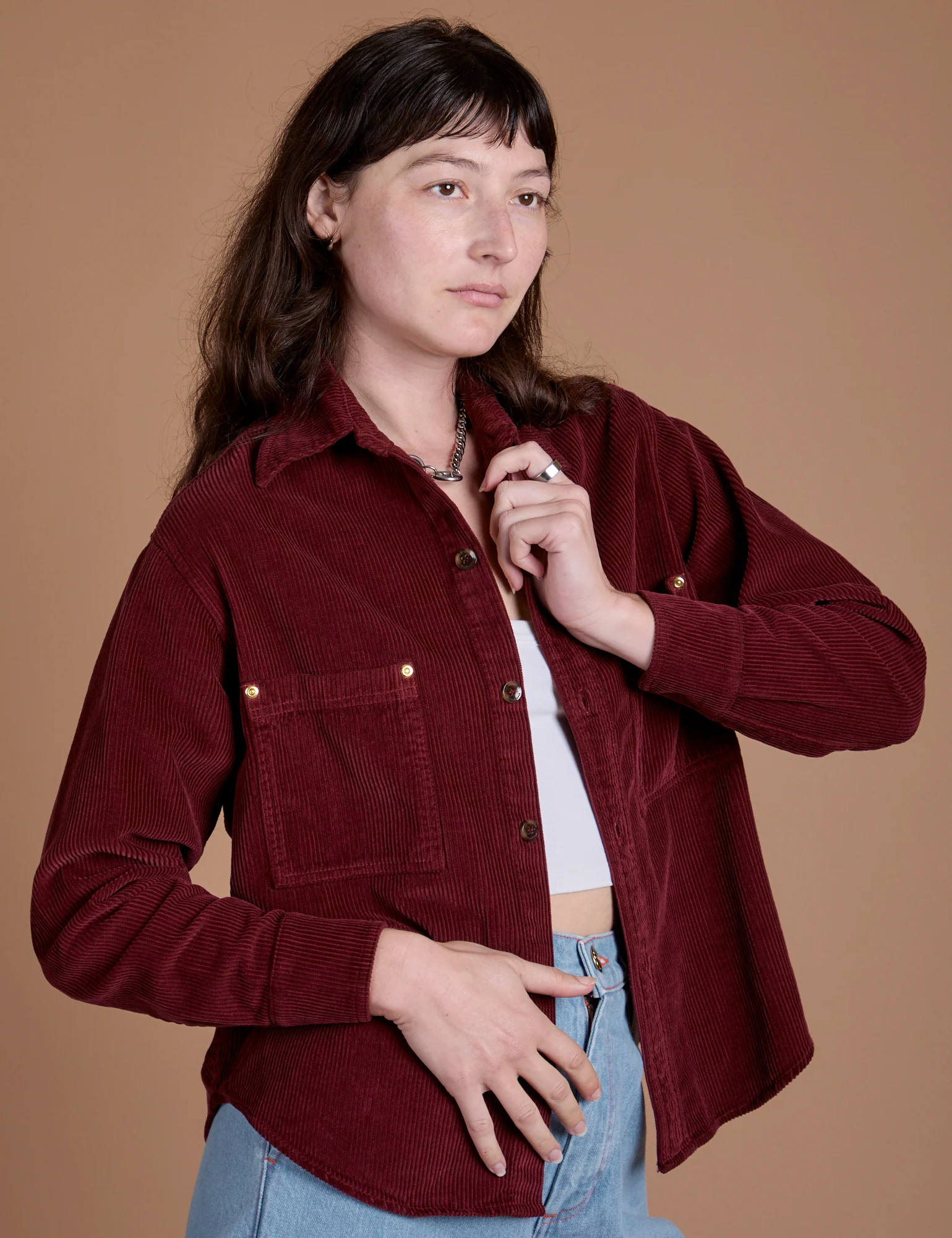 Cropped Corduroy Overshirt - Red Wine *FINAL SALE* - Image 9