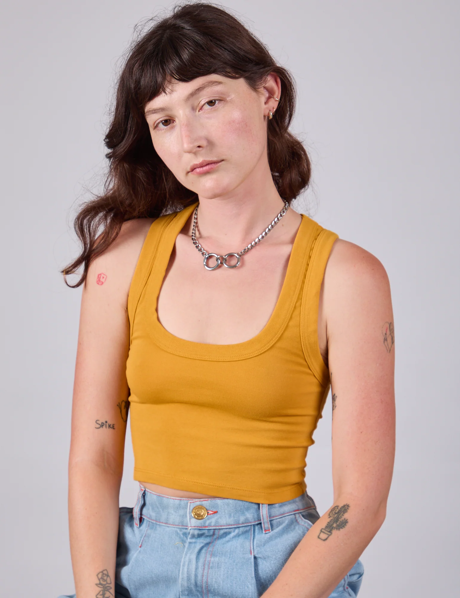 Cropped Tank Top - Mustard Yellow - Image 10