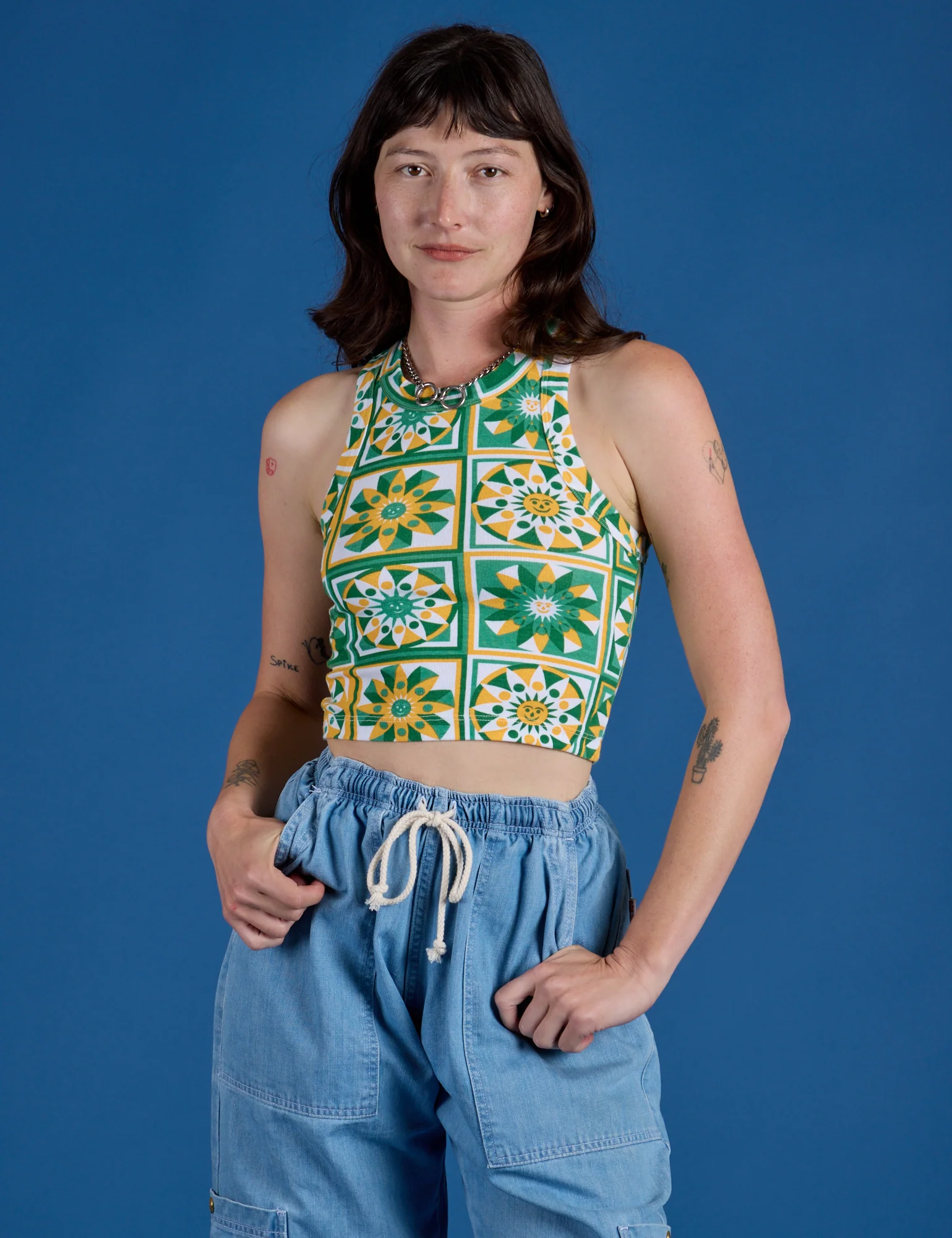 Deep-Cut Racerback Tank - Spring Quilt Print