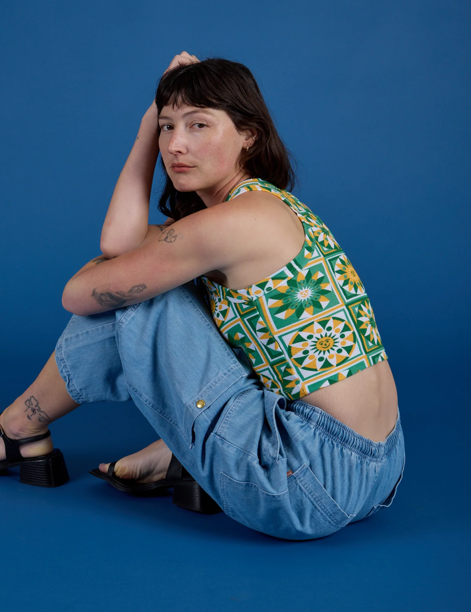 Deep-Cut Racerback Tank - Spring Quilt Print - Image 11