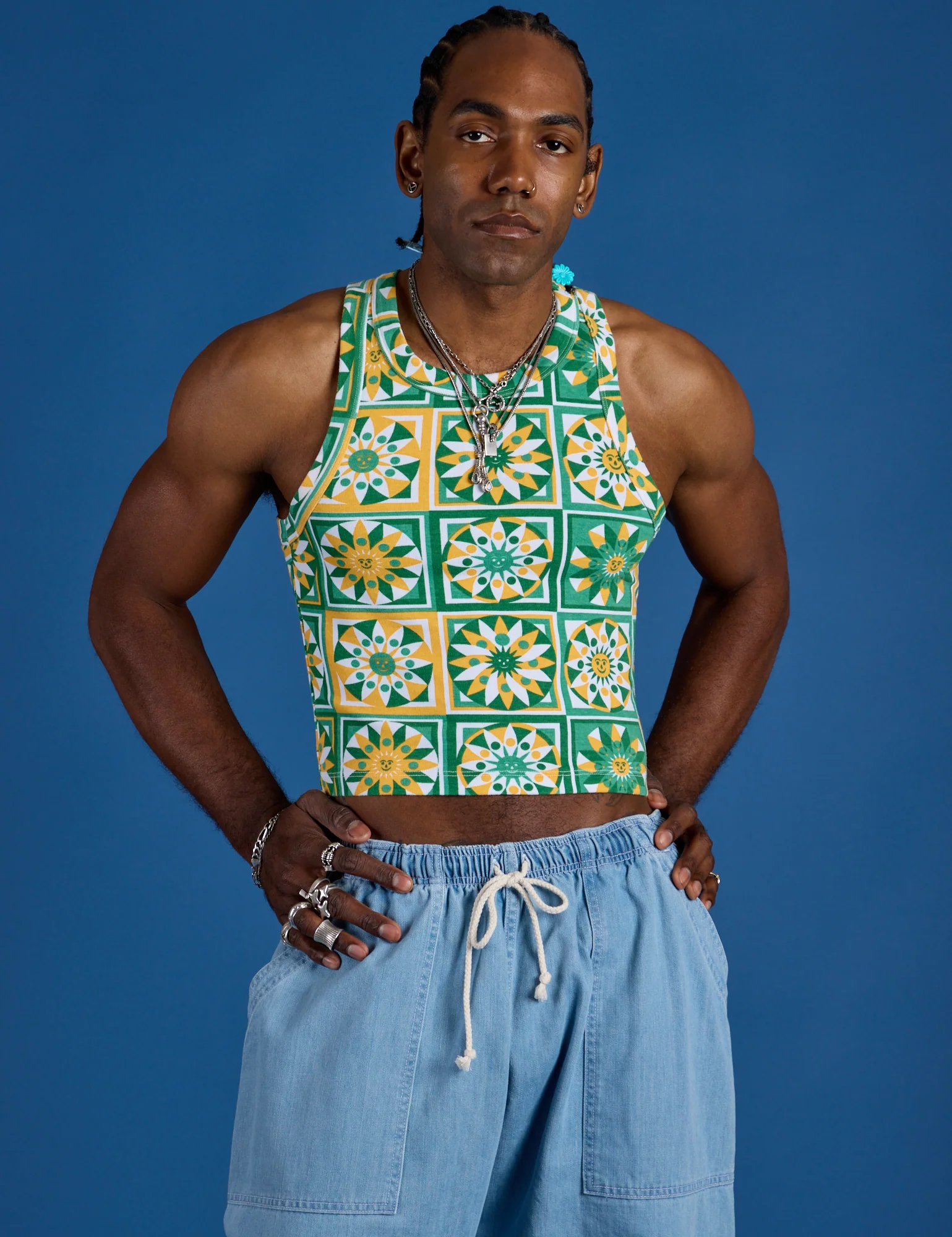 Deep-Cut Racerback Tank - Spring Quilt Print - Image 14