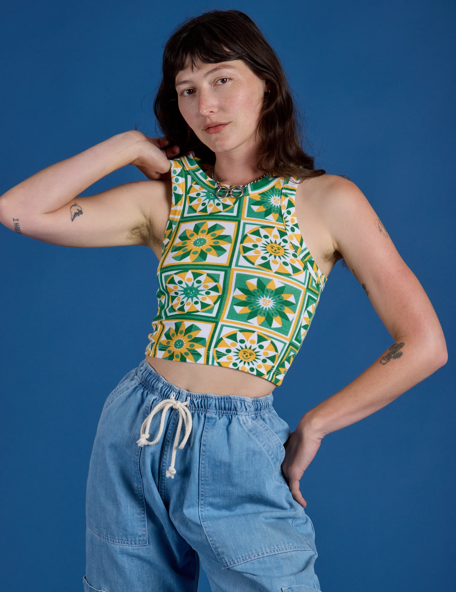 Deep-Cut Racerback Tank - Spring Quilt Print - Image 3