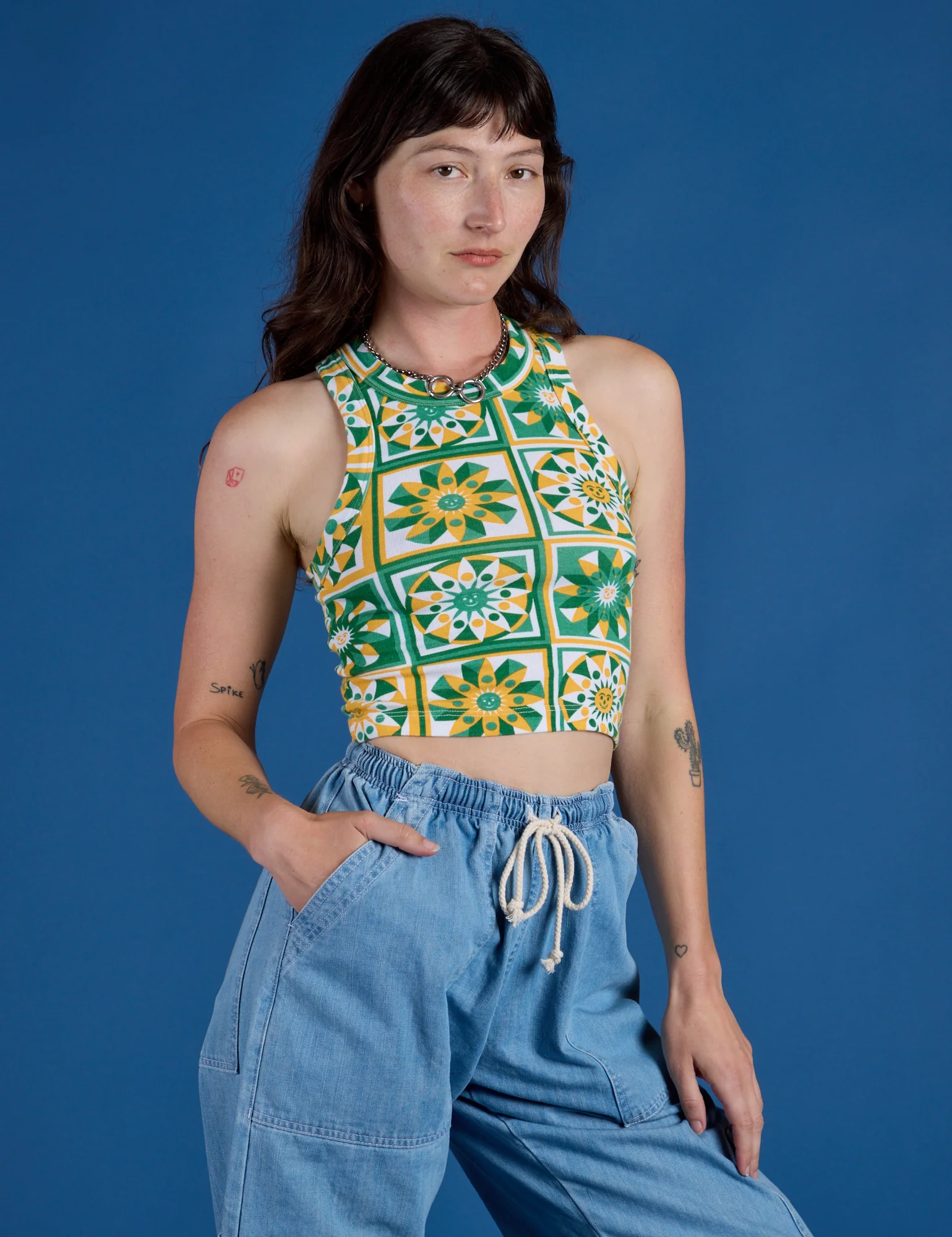Deep-Cut Racerback Tank - Spring Quilt Print - Image 5