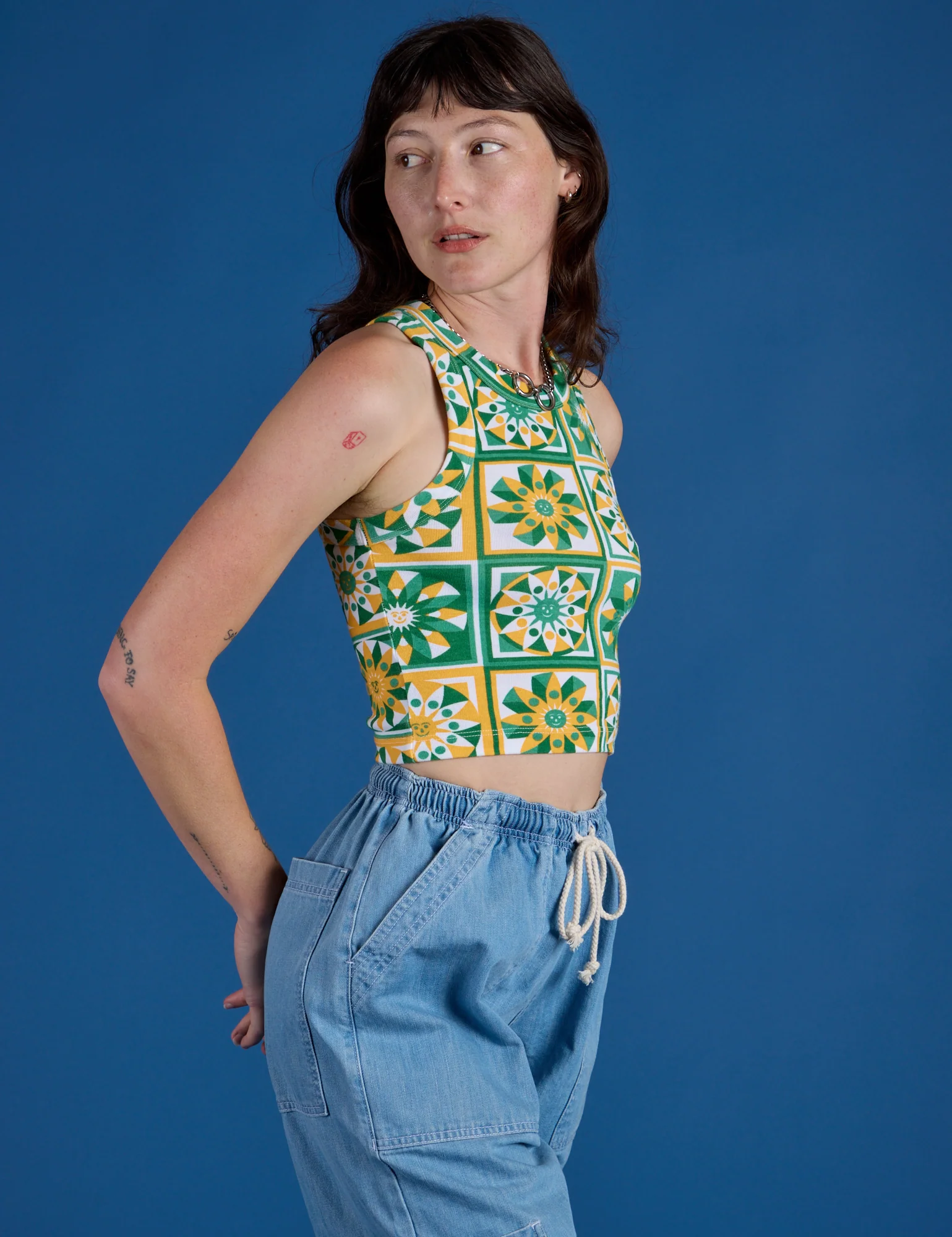 Deep-Cut Racerback Tank - Spring Quilt Print - Image 7
