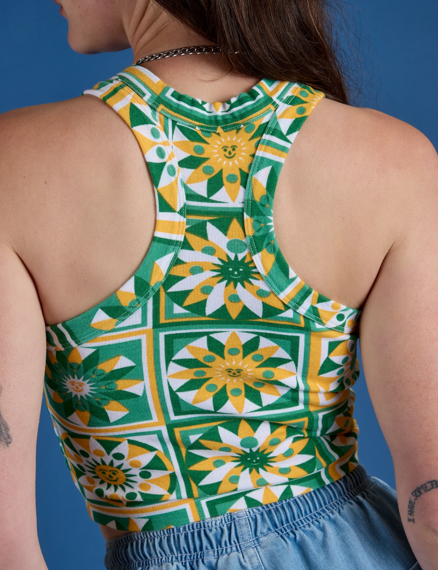 Deep-Cut Racerback Tank - Spring Quilt Print - Image 9