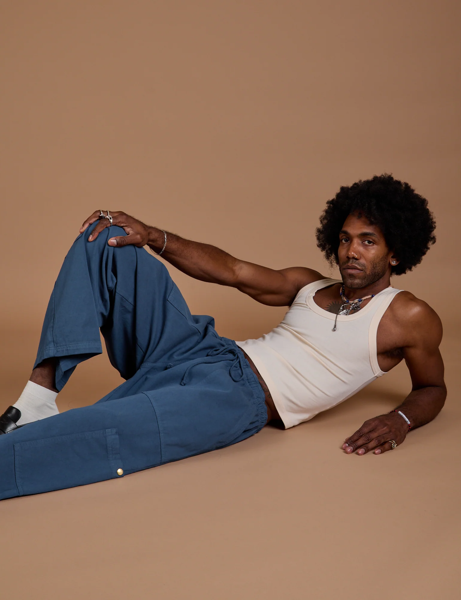 Drop Pocket Cargo Pants - French Blue - Image 13