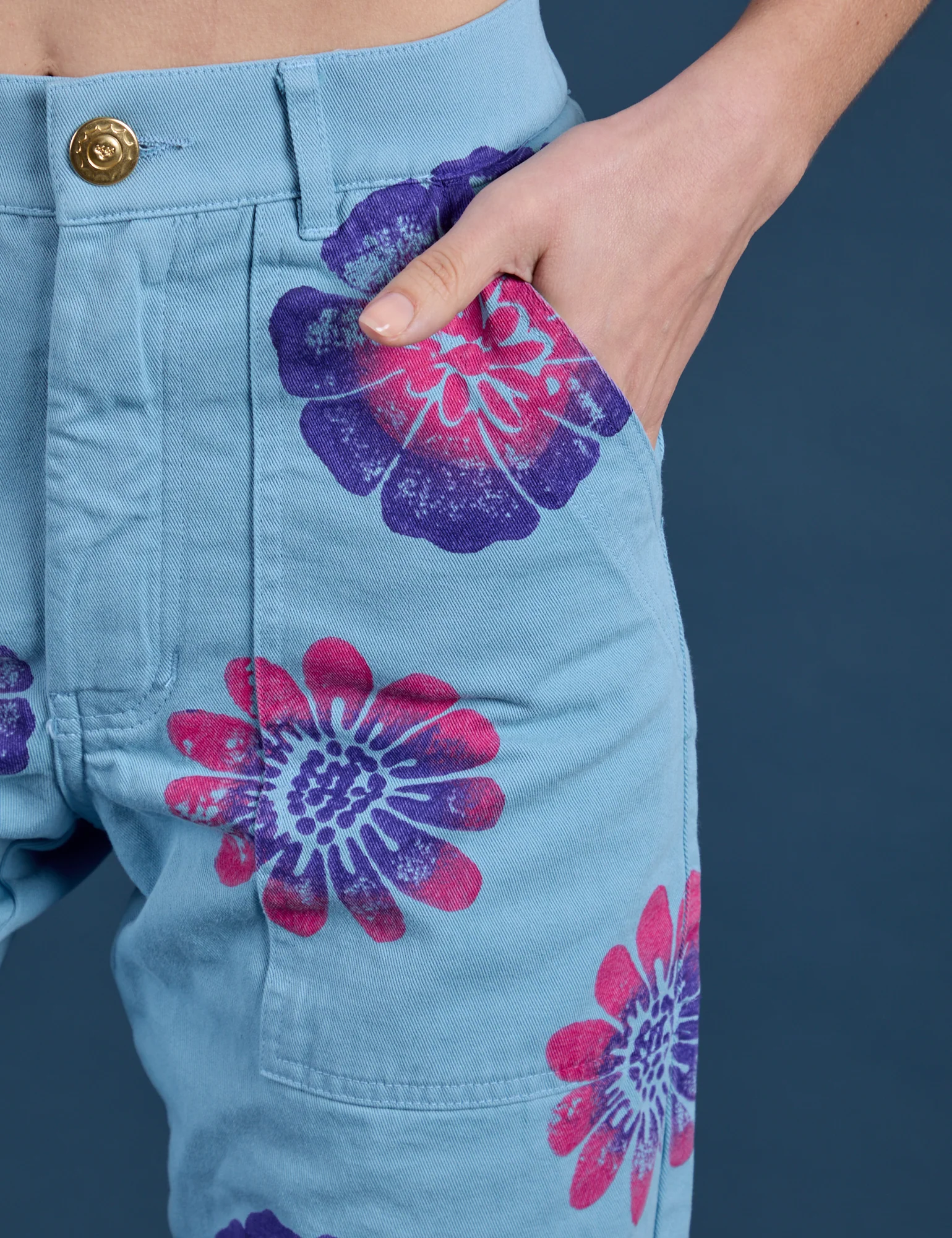 Floral Painted Work Pants -  Blue - Image 11