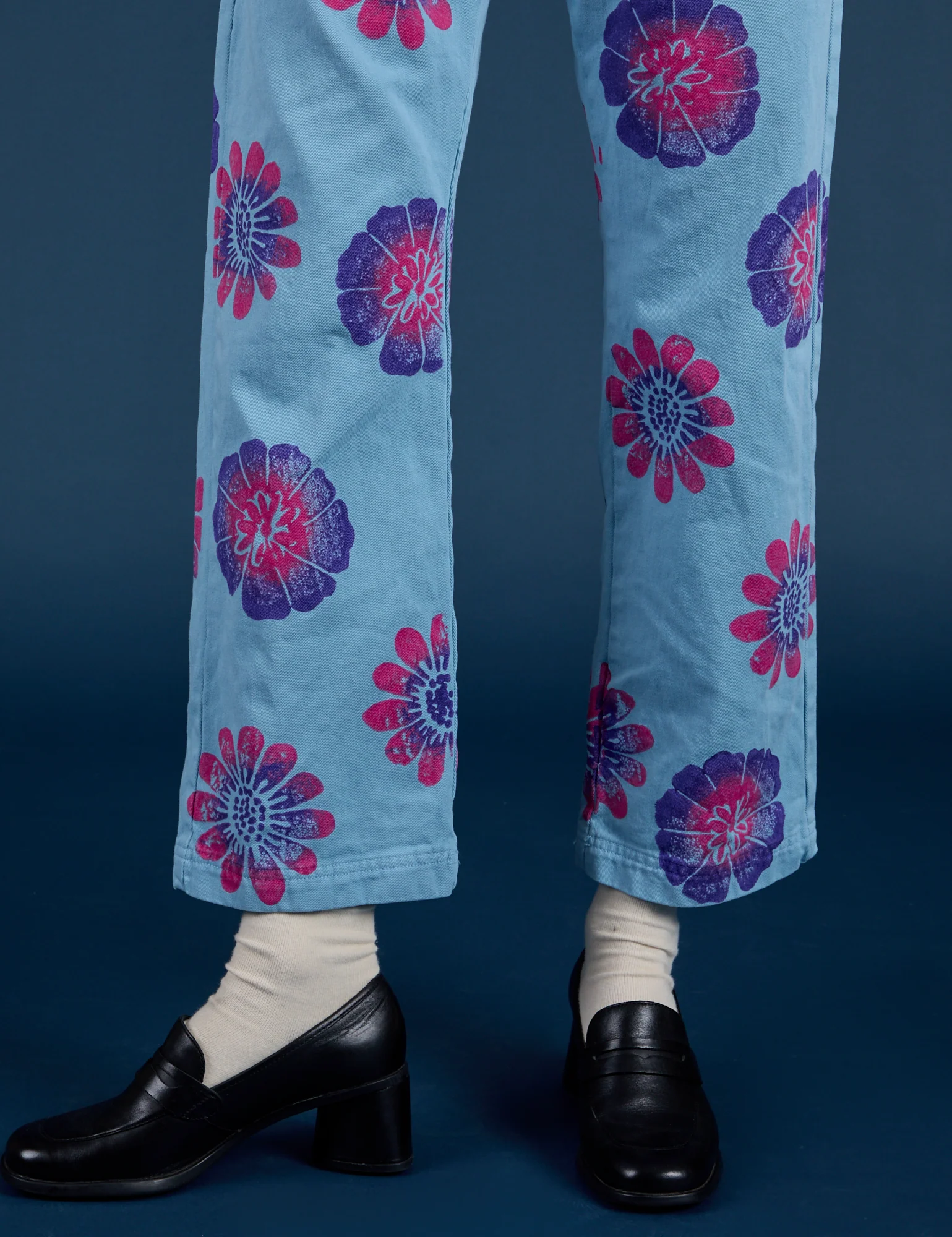 Floral Painted Work Pants -  Blue - Image 12