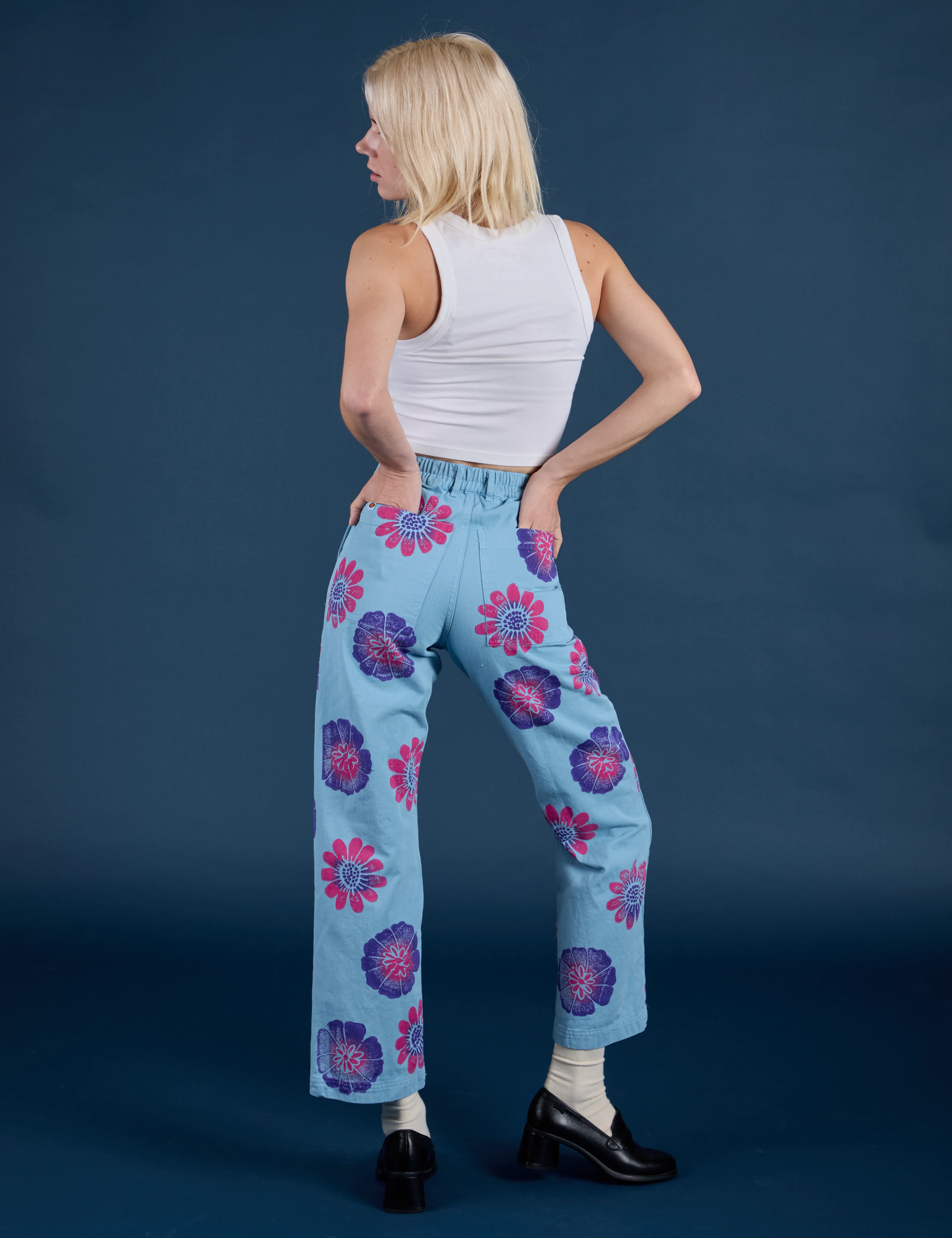 Floral Painted Work Pants -  Blue - Image 16