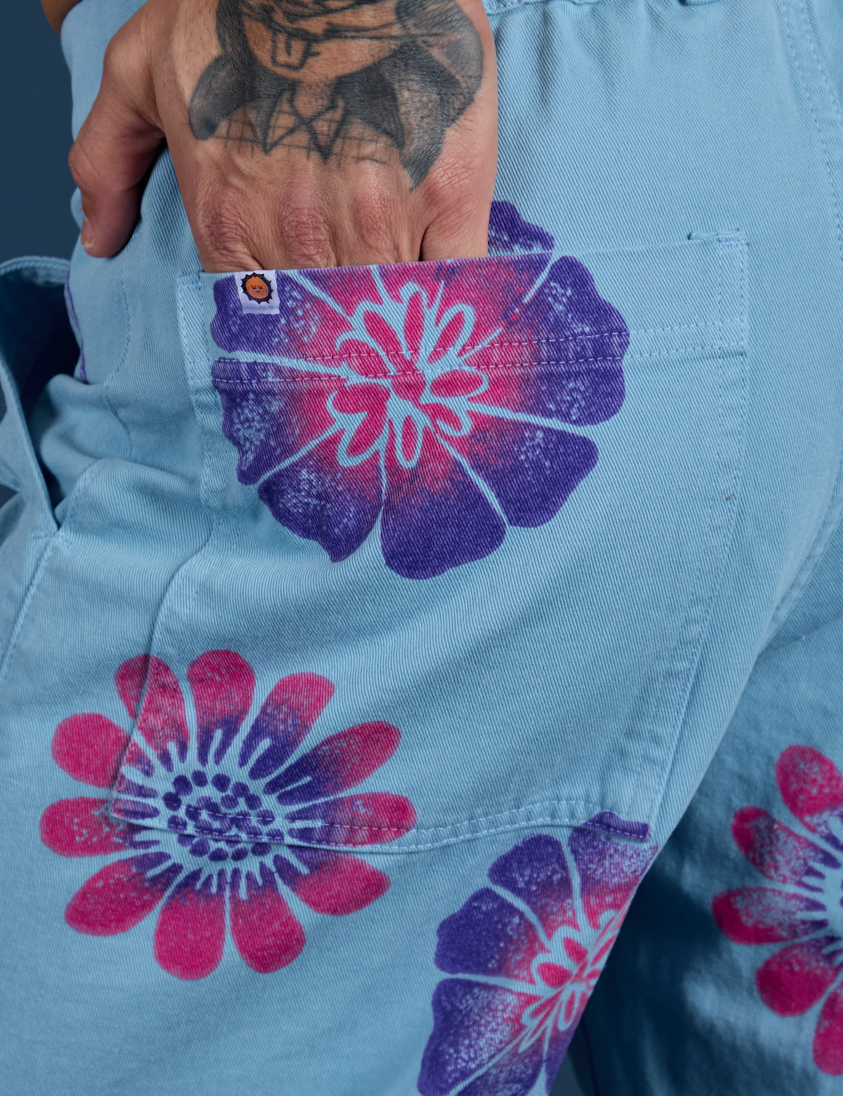 Floral Painted Work Pants -  Blue - Image 21