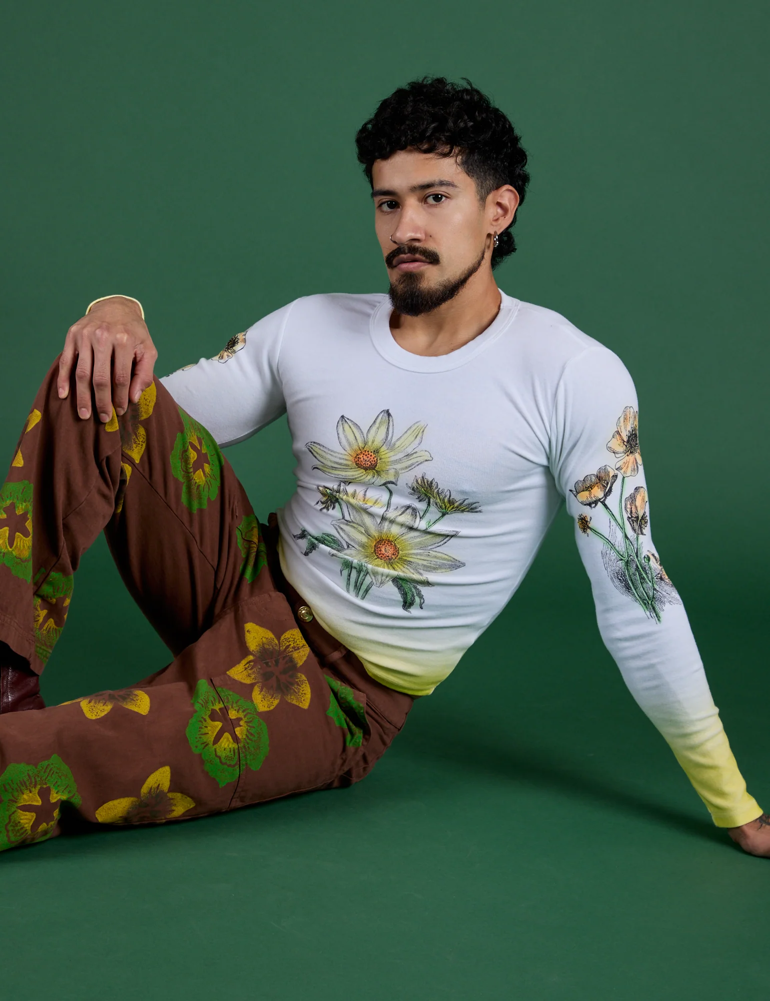 Floral Painted Work Pants -  Brown - Image 11