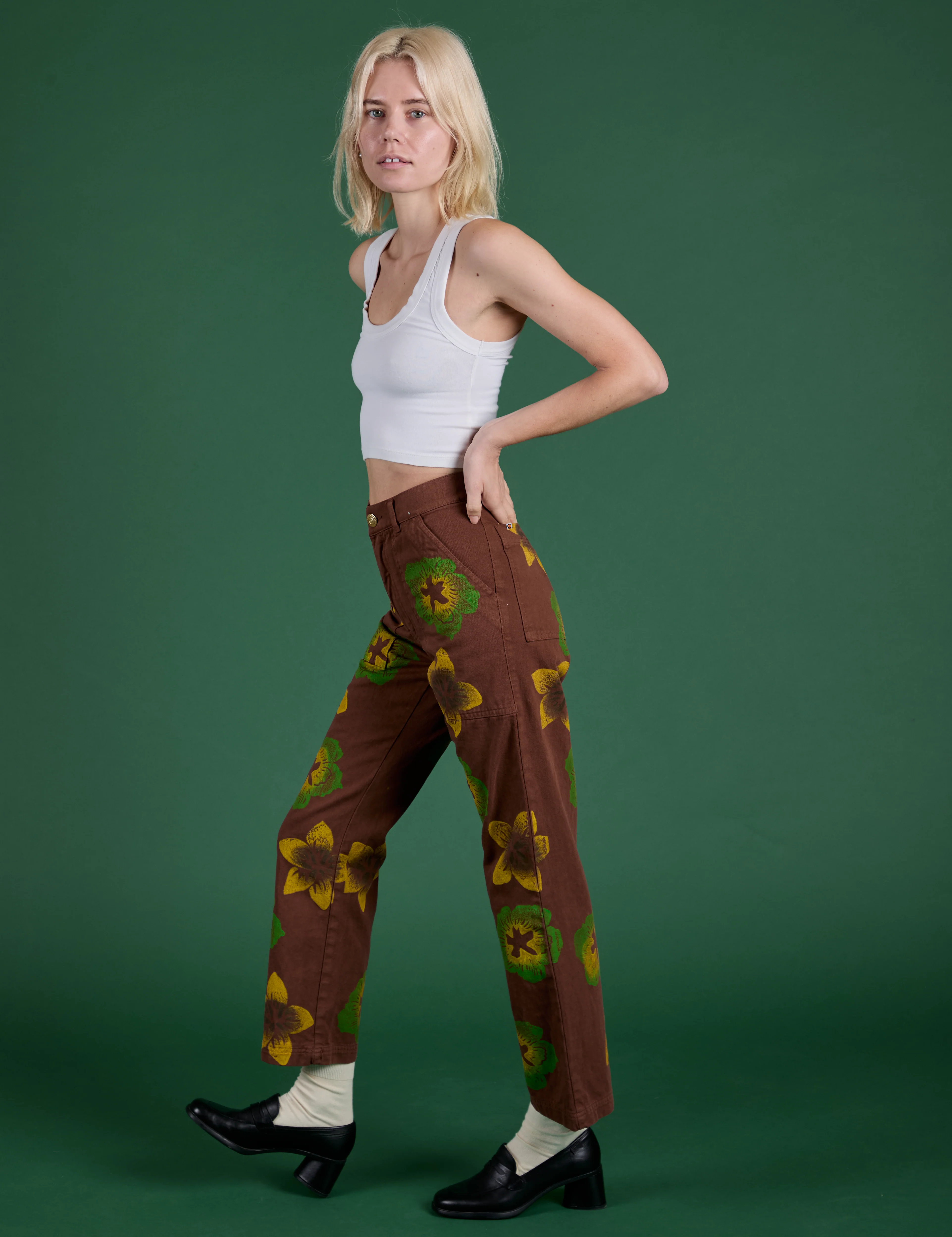 Floral Painted Work Pants -  Brown - Image 13