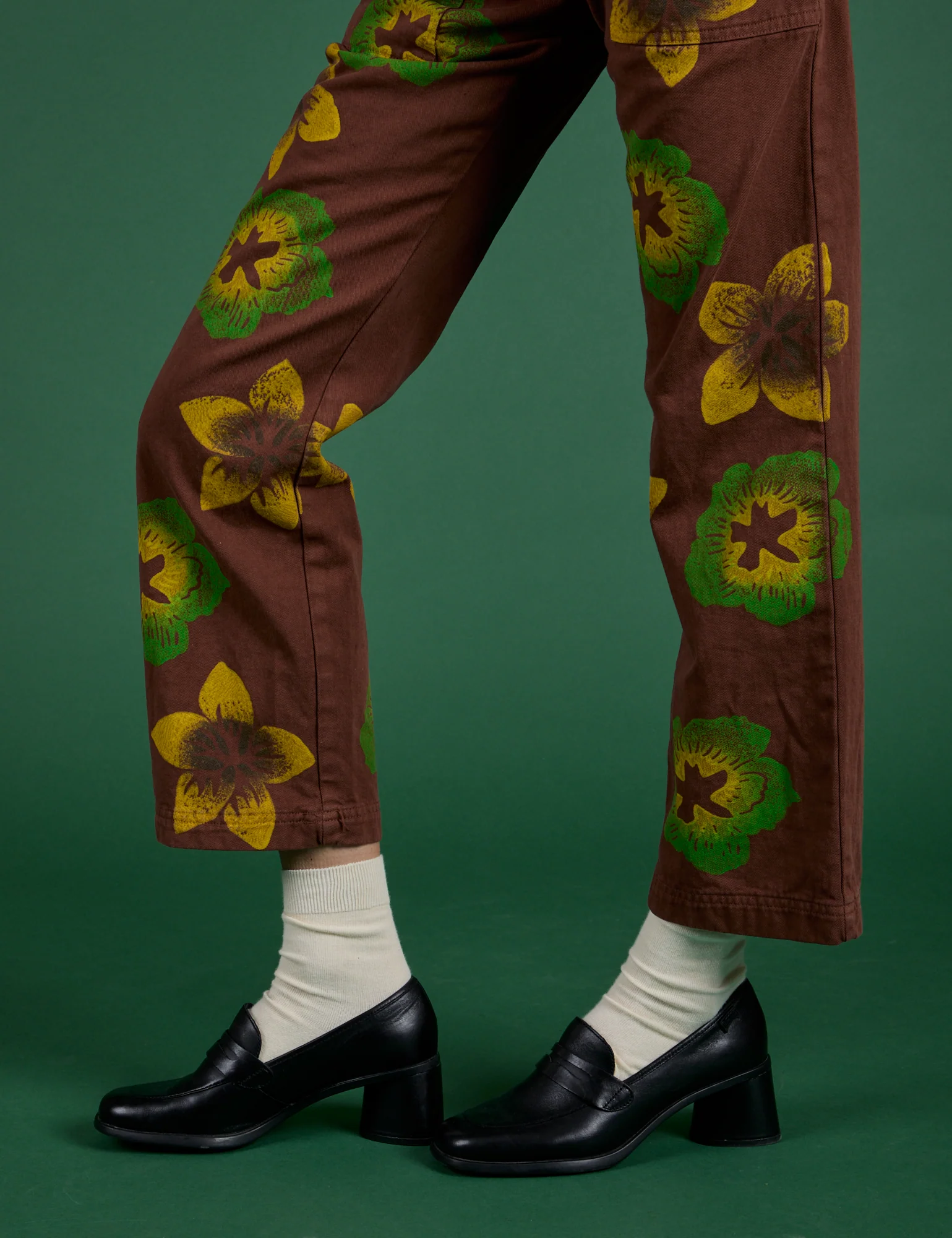 Floral Painted Work Pants -  Brown - Image 14